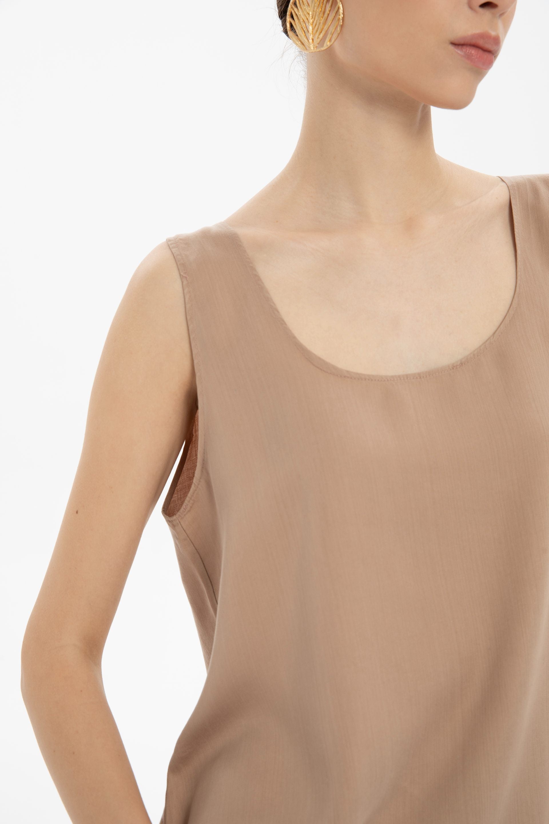 Dökümlü Askılı Tensel Bluz #renk_Mocha