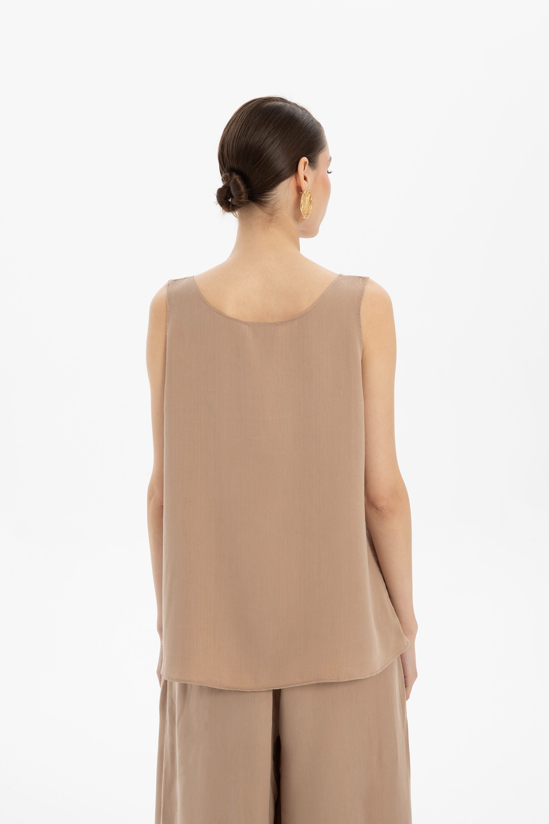 Dökümlü Askılı Tensel Bluz #renk_Mocha