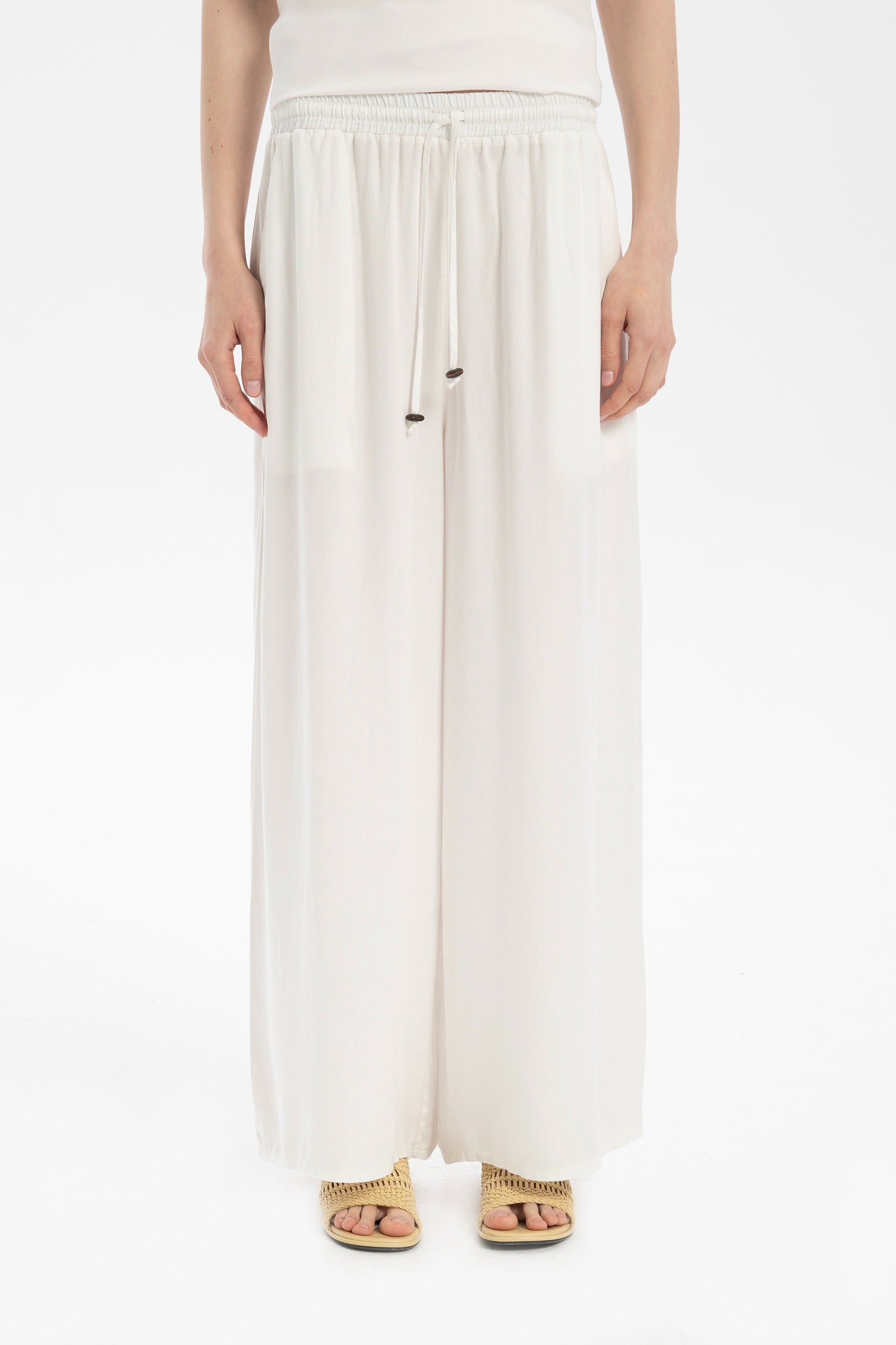 Tensel Dökümlü Palazzo Pantolon #renk_Ekru