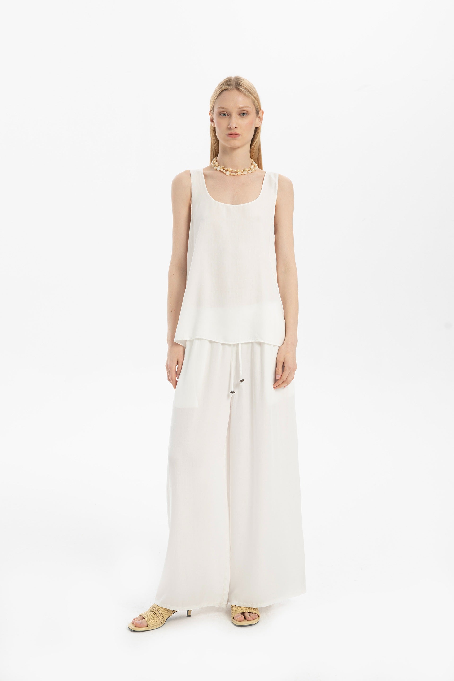 Tensel Dökümlü Palazzo Pantolon #renk_Ekru