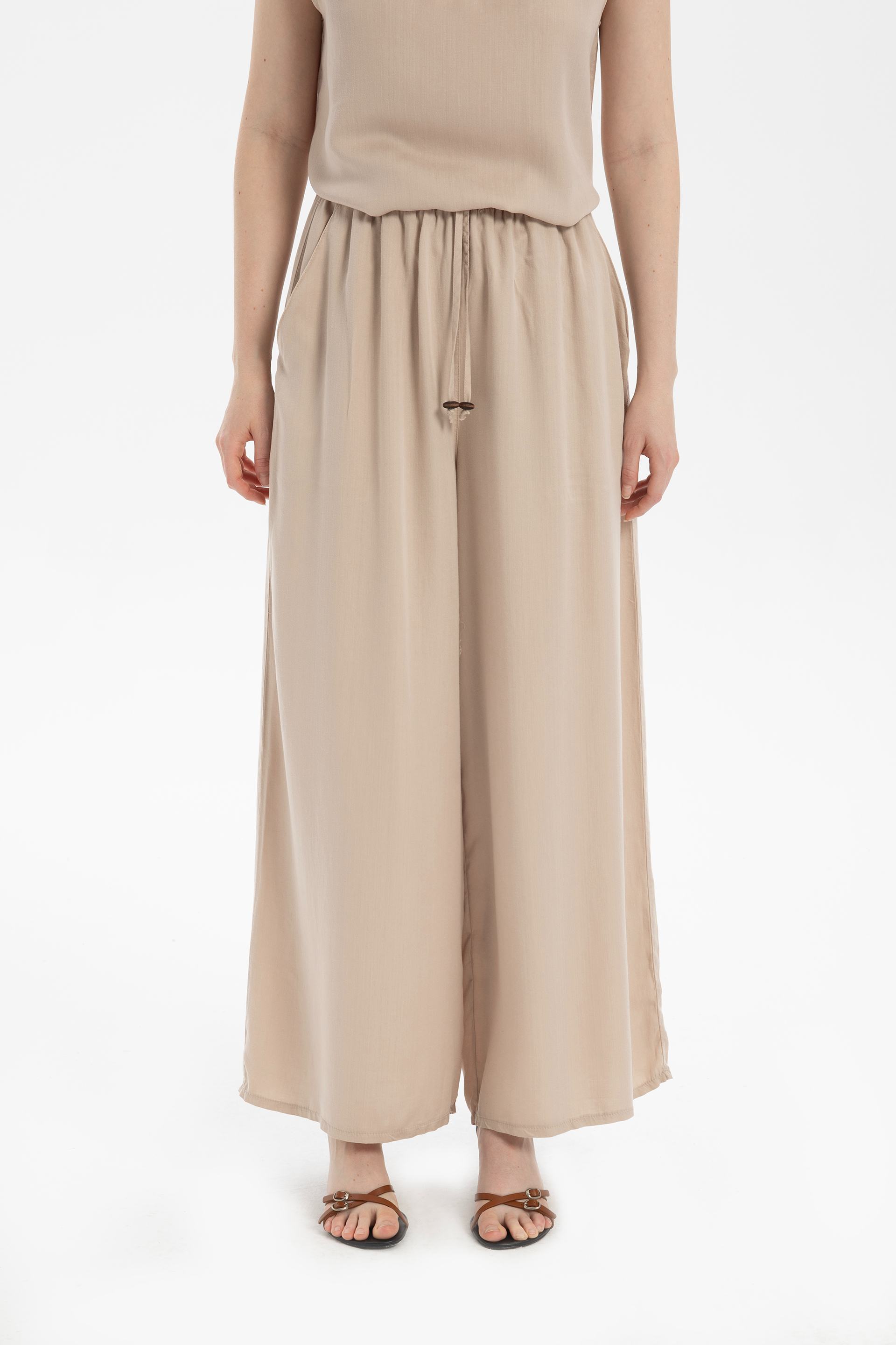 Tensel Dökümlü Palazzo Pantolon #renk_Flax