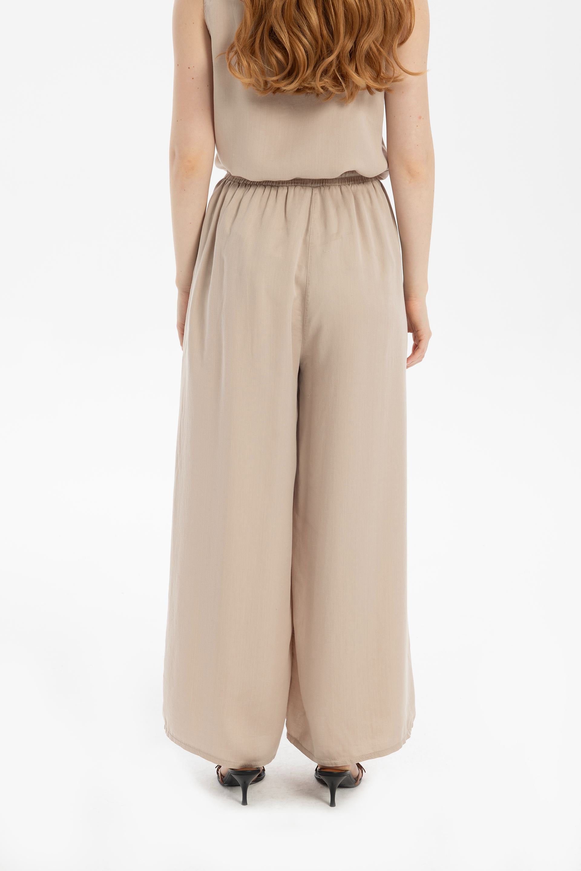 Tensel Dökümlü Palazzo Pantolon #renk_Flax
