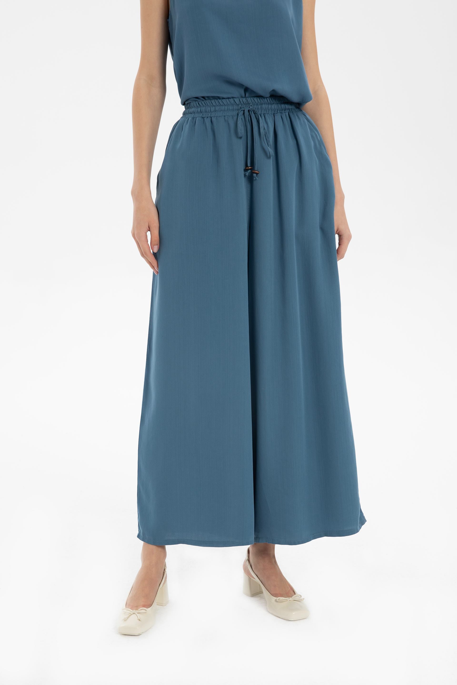Tensel Dökümlü Palazzo Pantolon #renk_Indigo