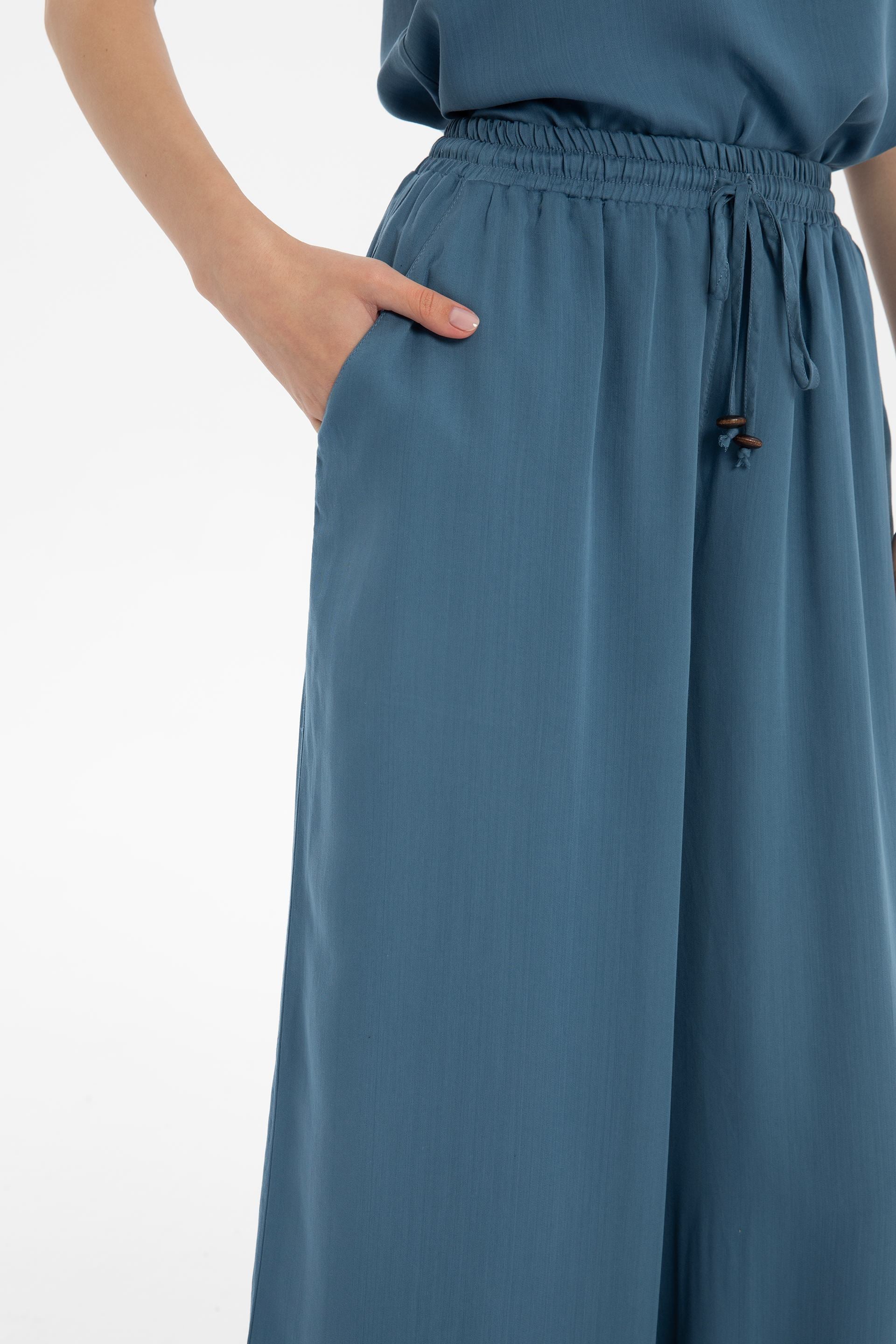 Tensel Dökümlü Palazzo Pantolon #renk_Indigo