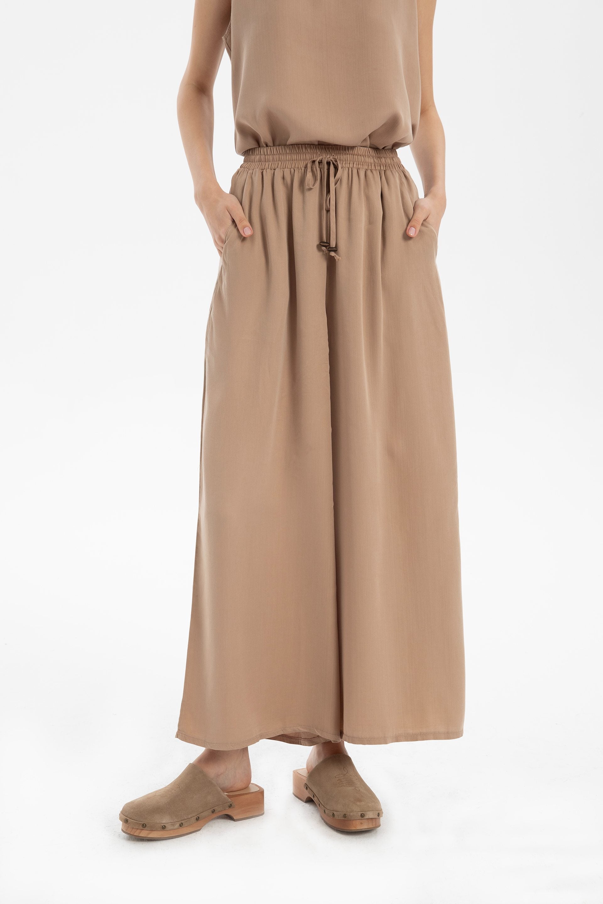 Tensel Dökümlü Palazzo Pantolon #renk_Mocha