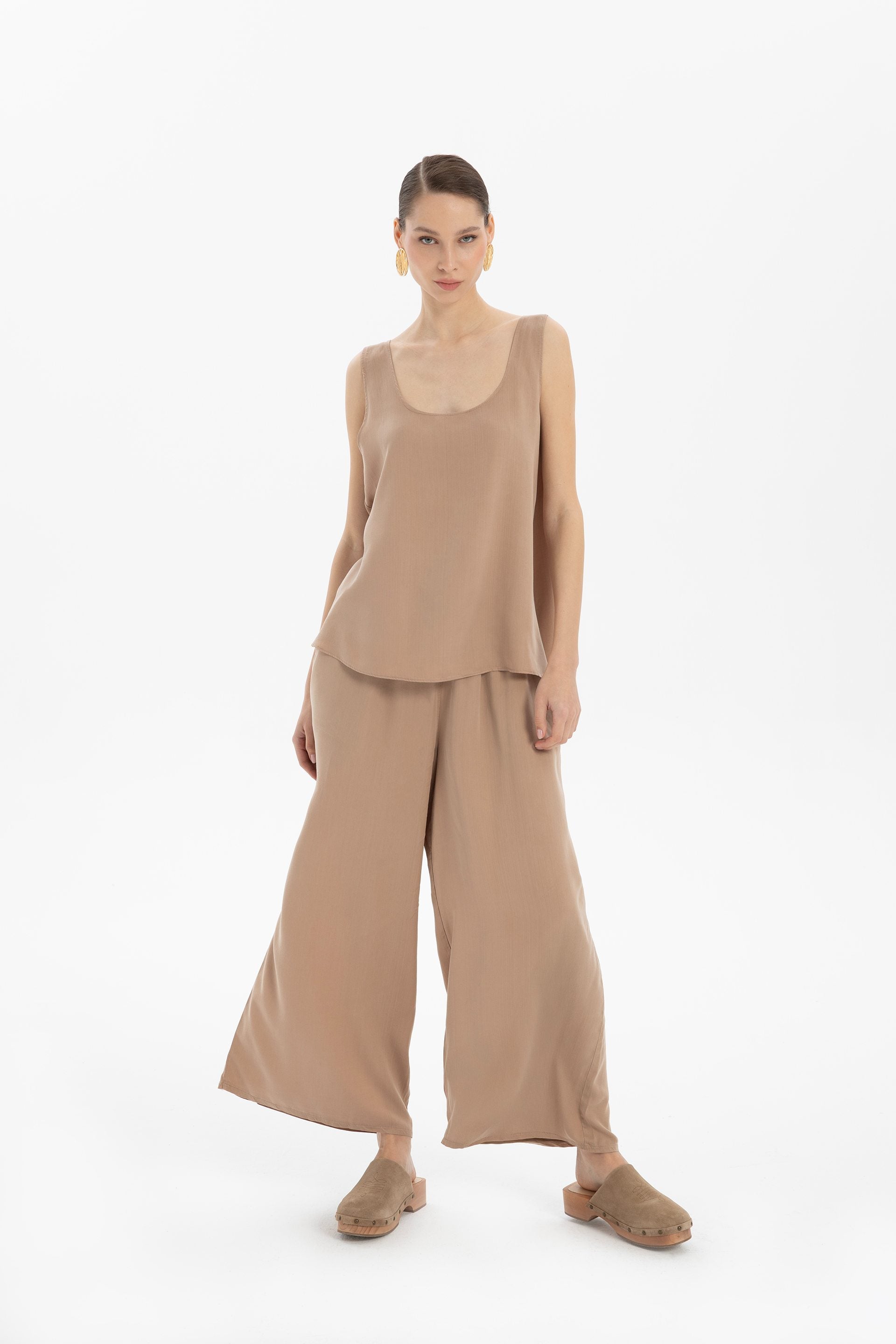 Tensel Dökümlü Palazzo Pantolon #renk_Mocha