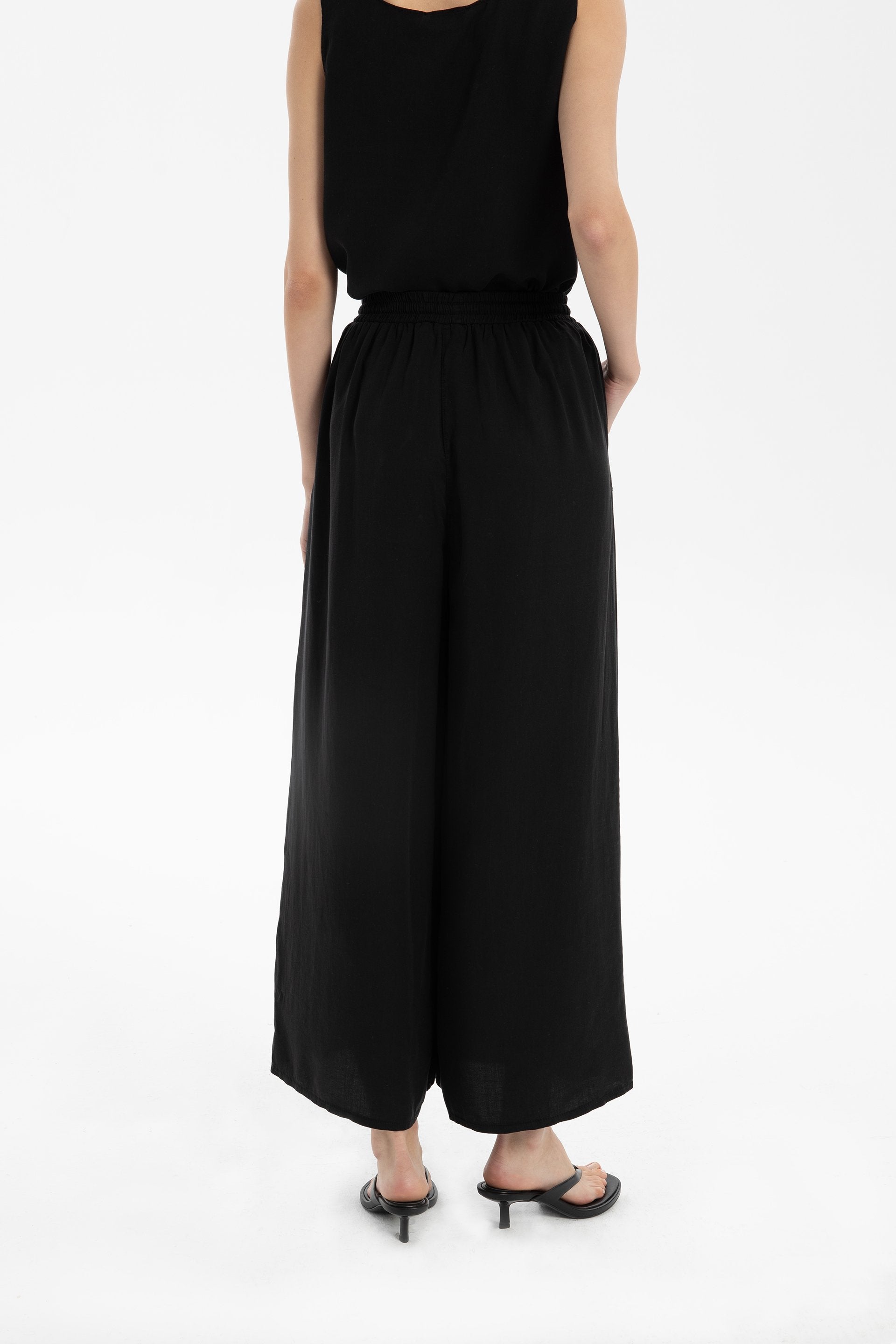 Tensel Dökümlü Palazzo Pantolon #renk_Siyah