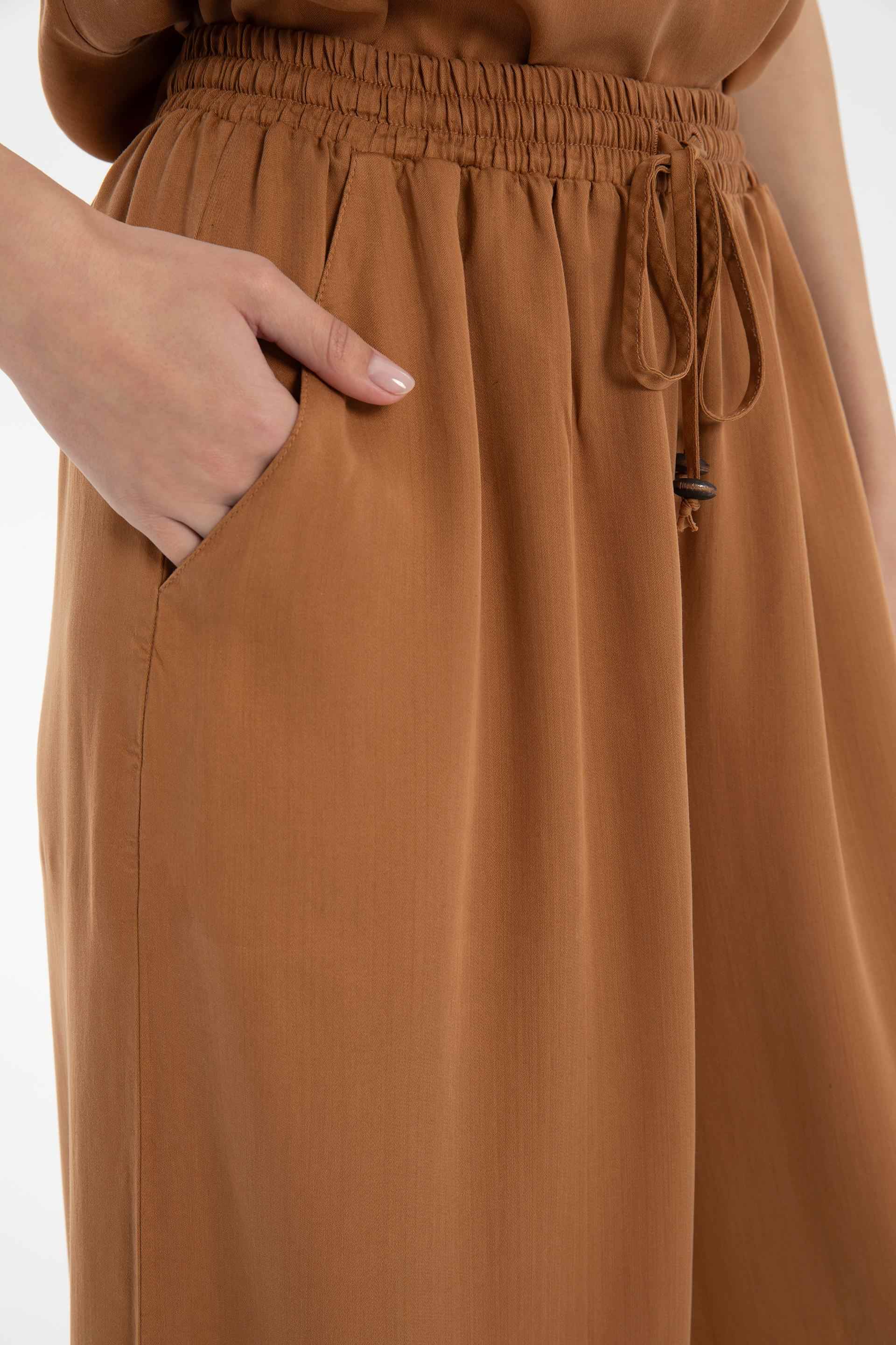 Tensel Dökümlü Palazzo Pantolon #renk_Terra Cotta