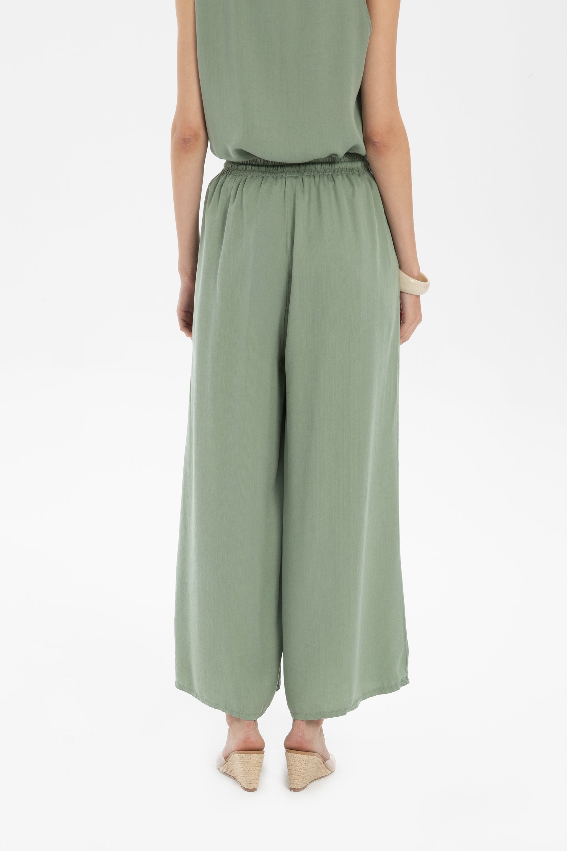 Tensel Dökümlü Palazzo Pantolon #renk_Yosun Yeşili