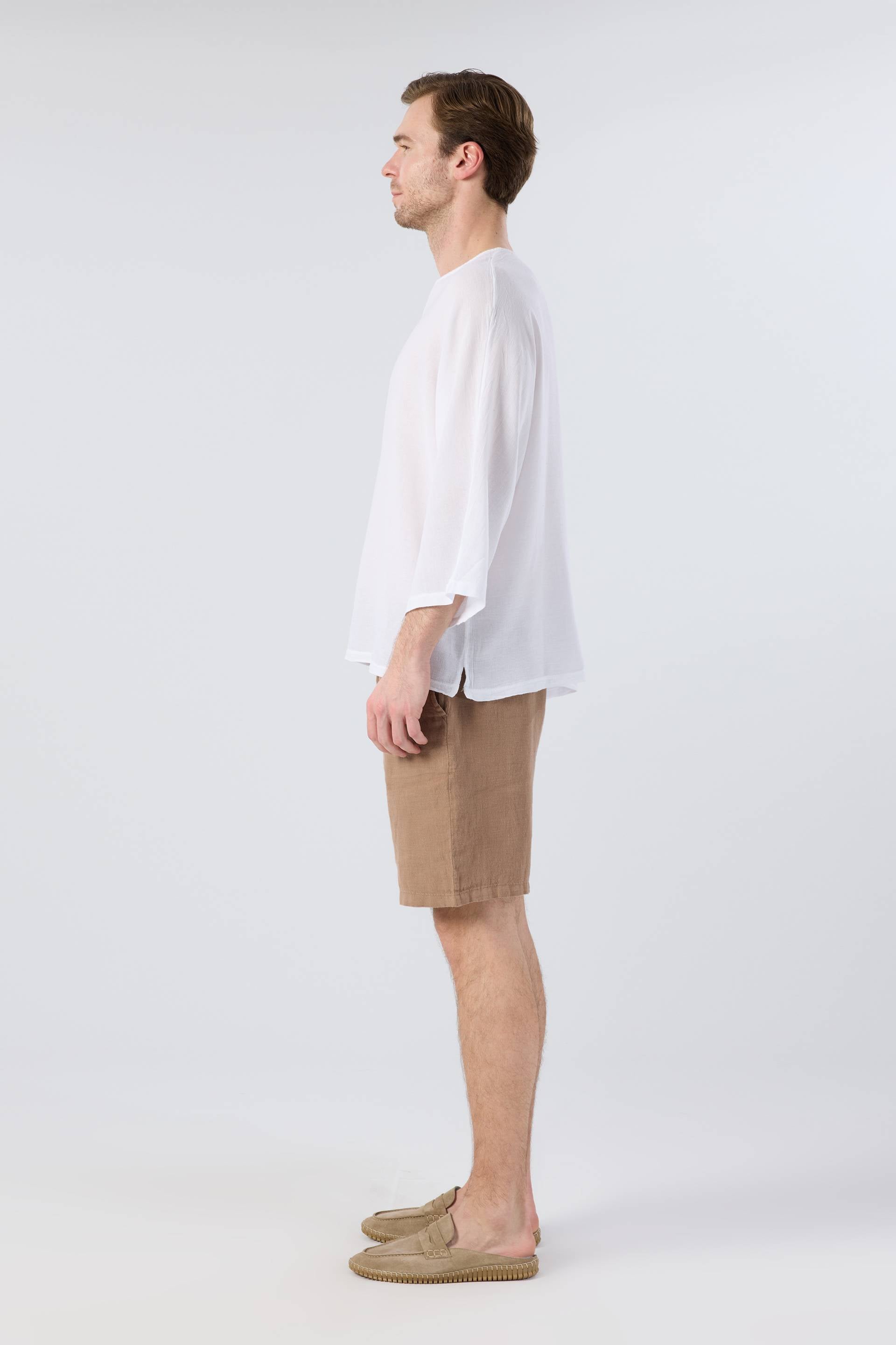 Keten Viskon Yarasa Kesim Erkek Tişört #renk_Beyaz