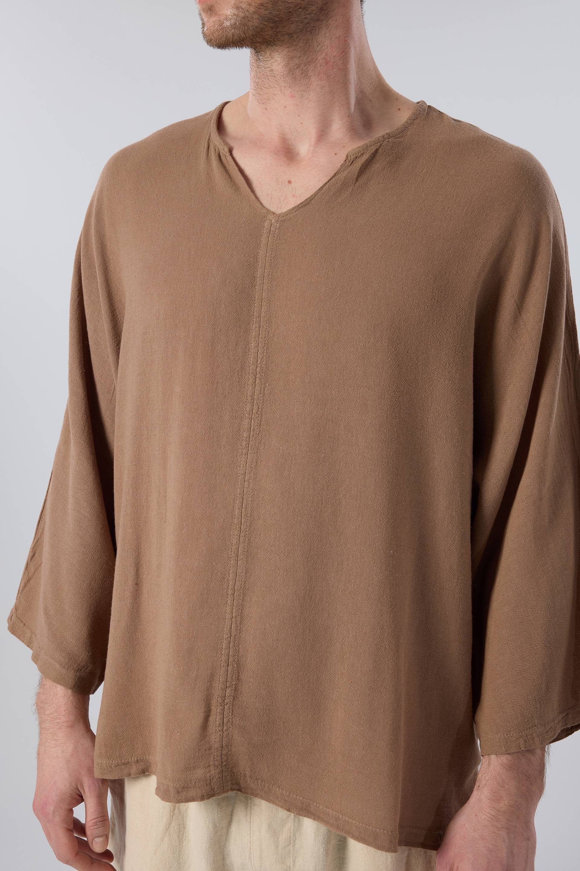 Keten Viskon Yarasa Kesim Erkek Tişört #renk_Kahve