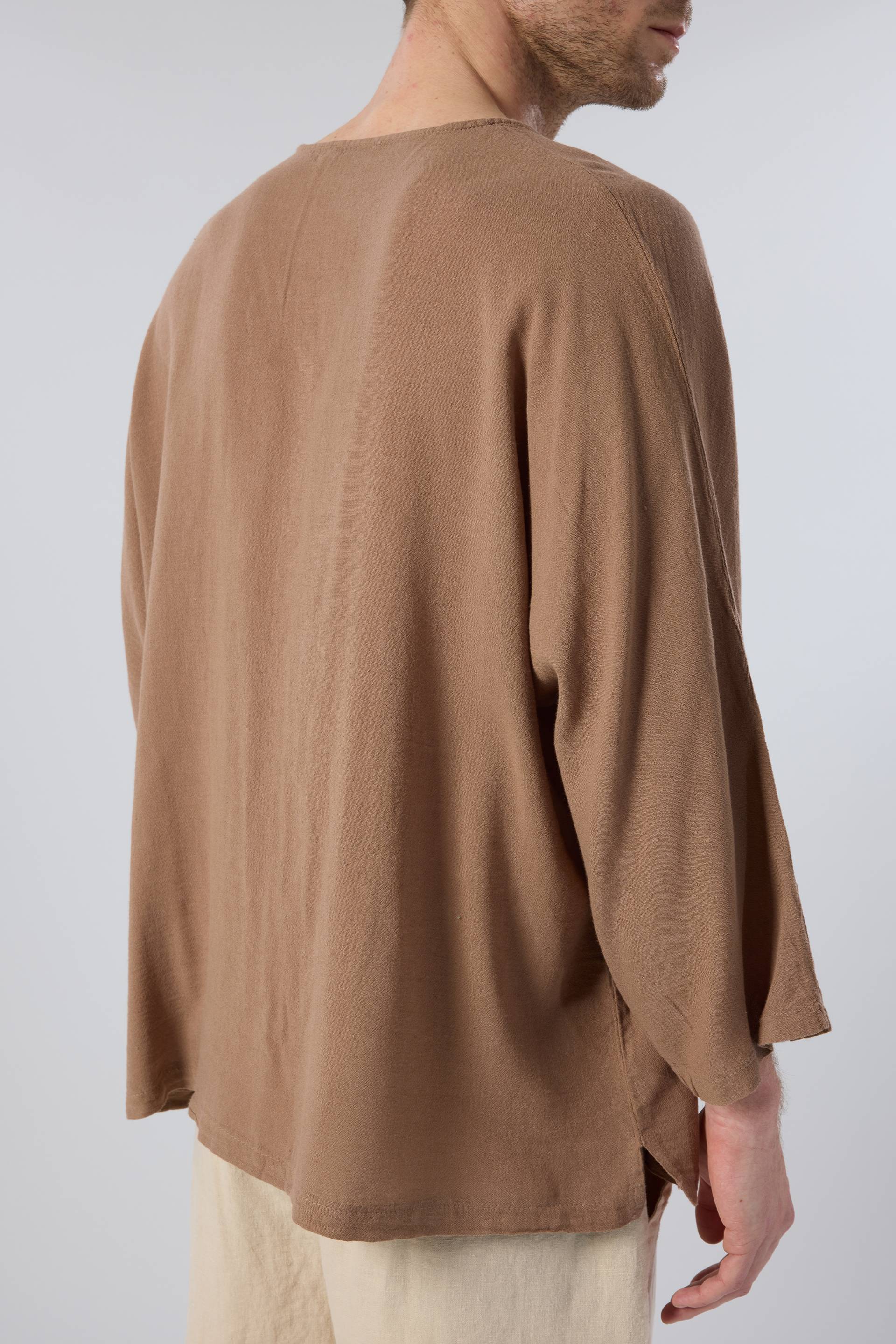 Keten Viskon Yarasa Kesim Erkek Tişört #renk_Kahve