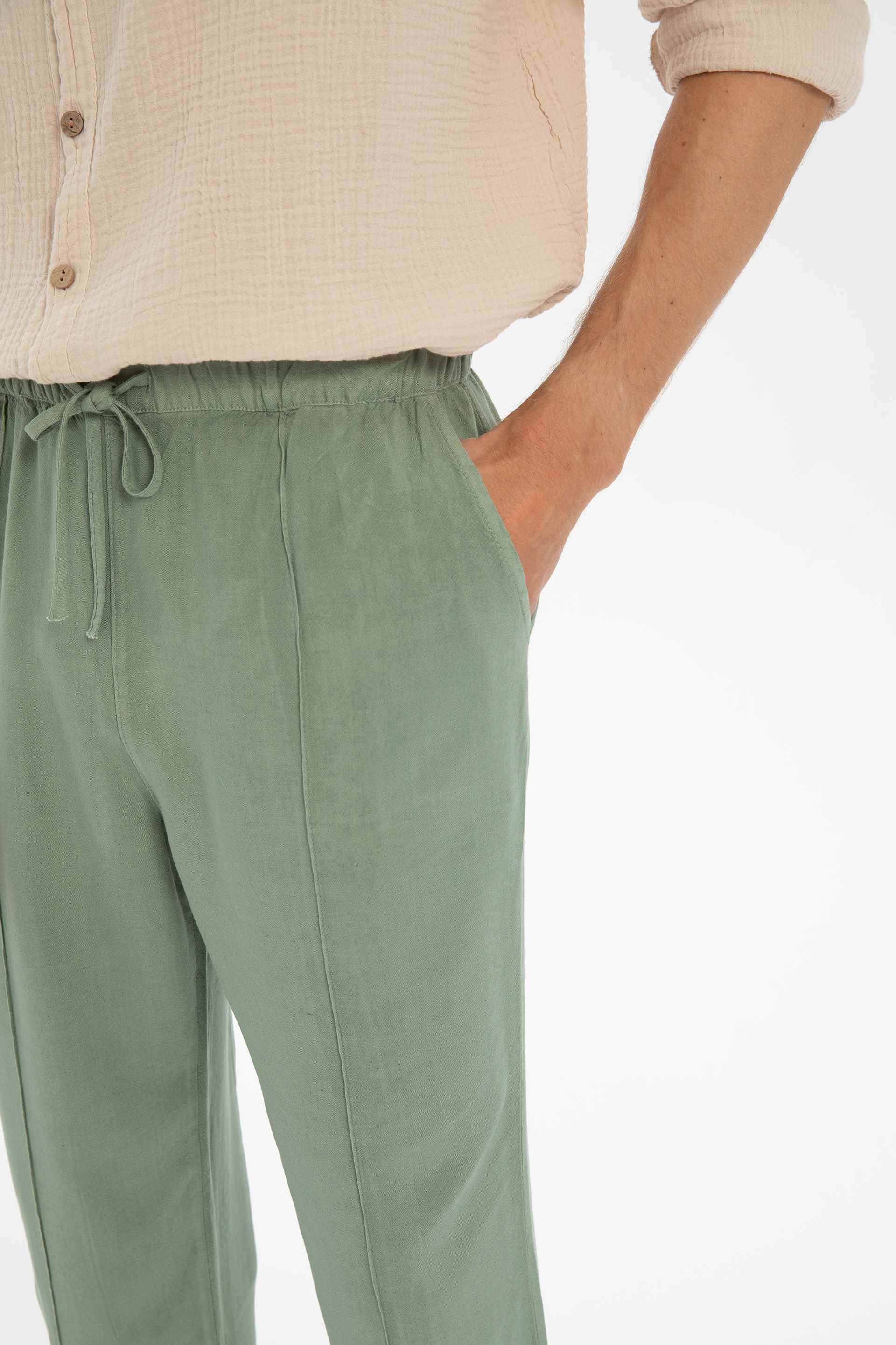 Keten Karışımlı Dikiş Detaylı Erkek Pantolon