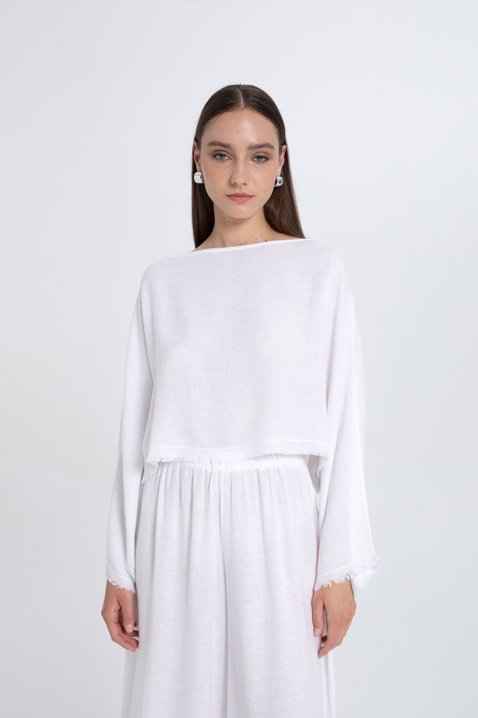 Tencel Keten Yumuşak Dokulu Yarasa Kol Bluz