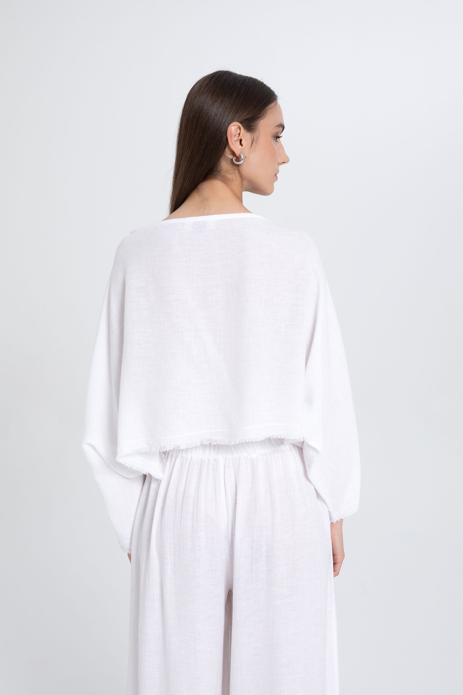 Tencel Keten Yumuşak Dokulu Yarasa Kol Bluz