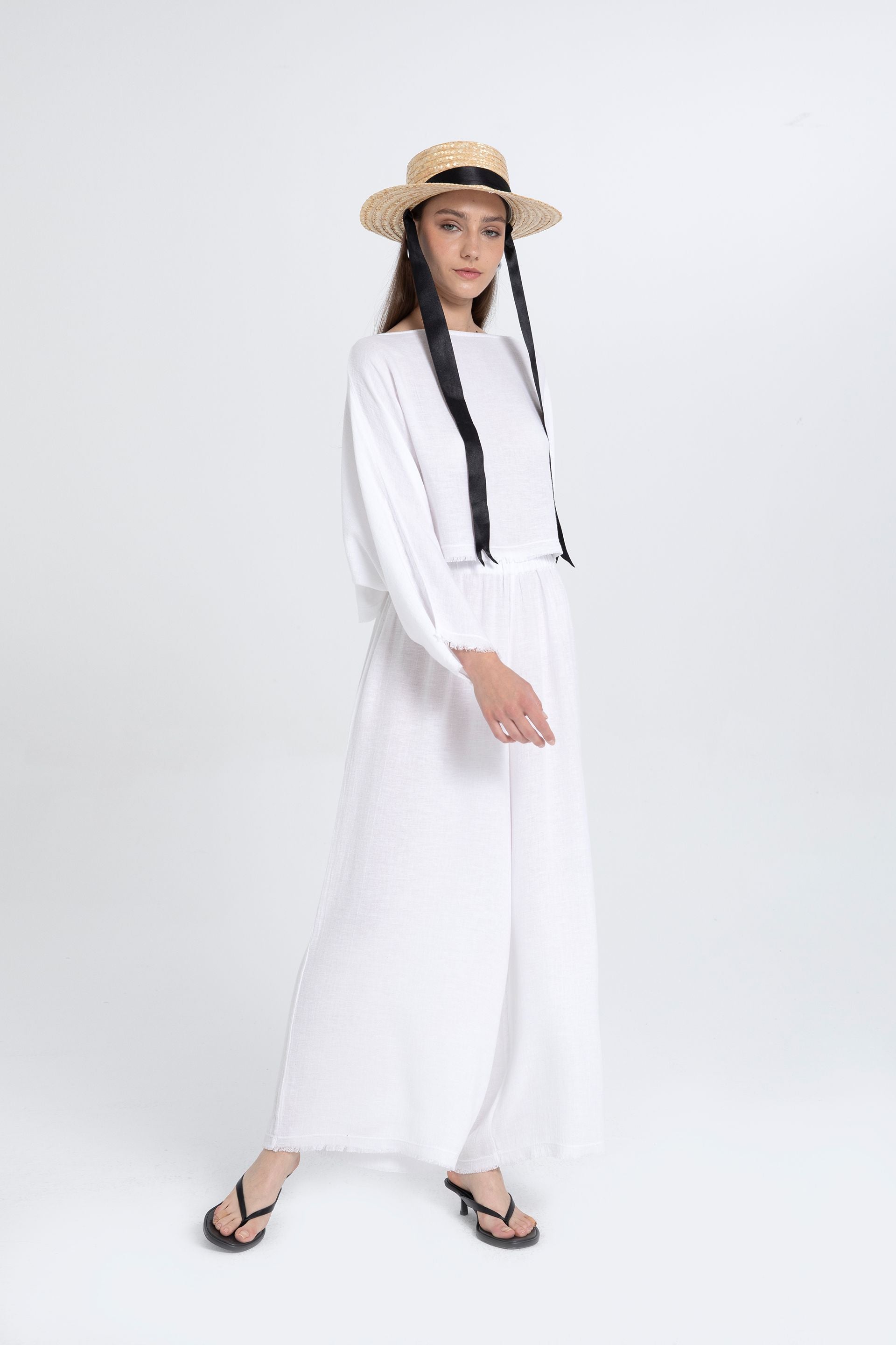 Tencel Keten Yumuşak Dokulu Yarasa Kol Bluz
