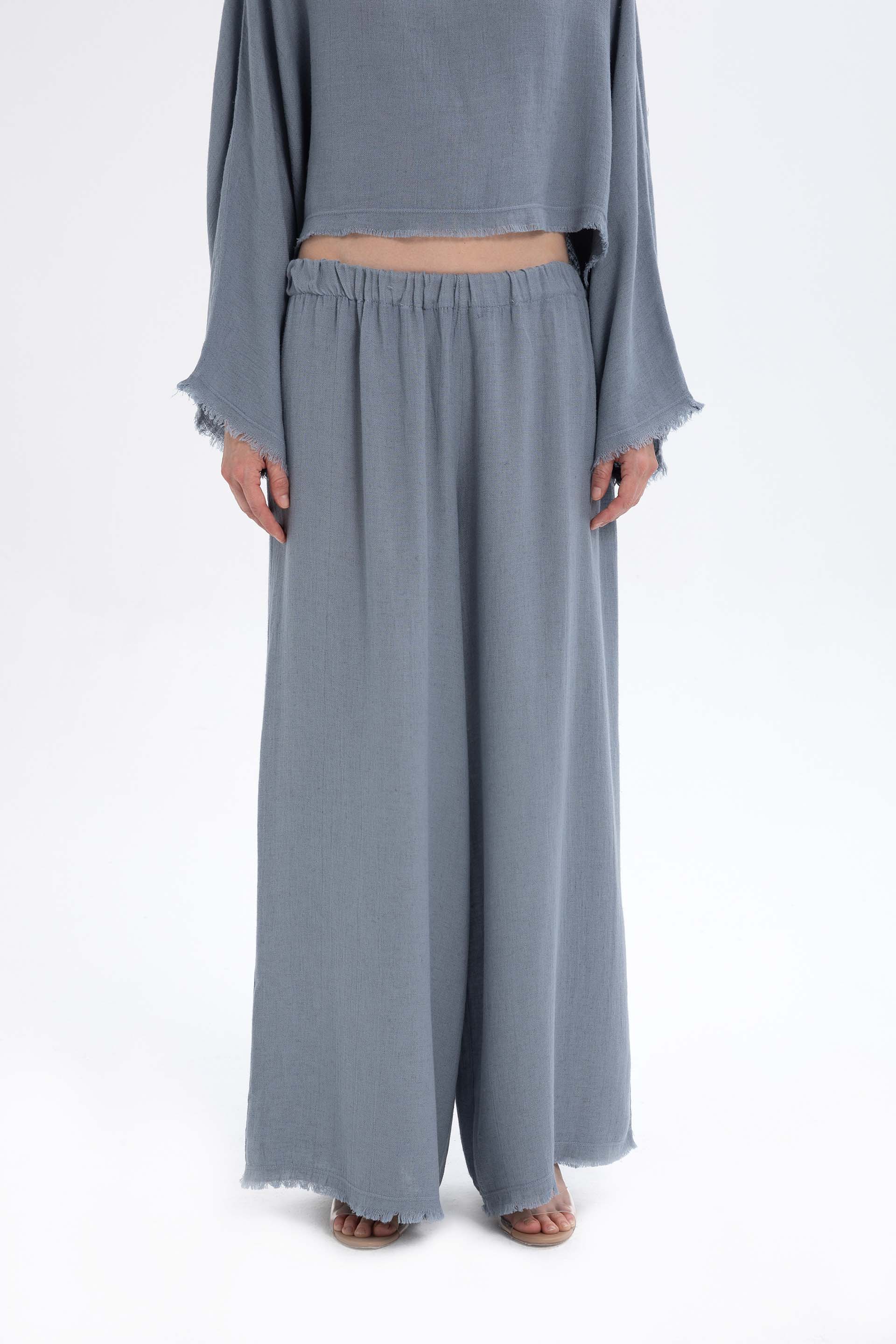 Natural Dokulu Rahat Kadın Pantolon #renk_Buz Mavi