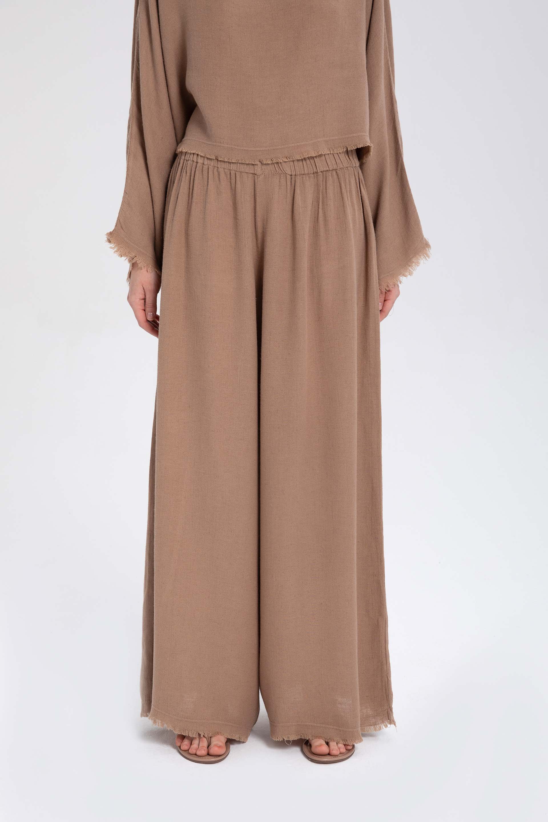 Natural Dokulu Rahat Kadın Pantolon #renk_Mocha