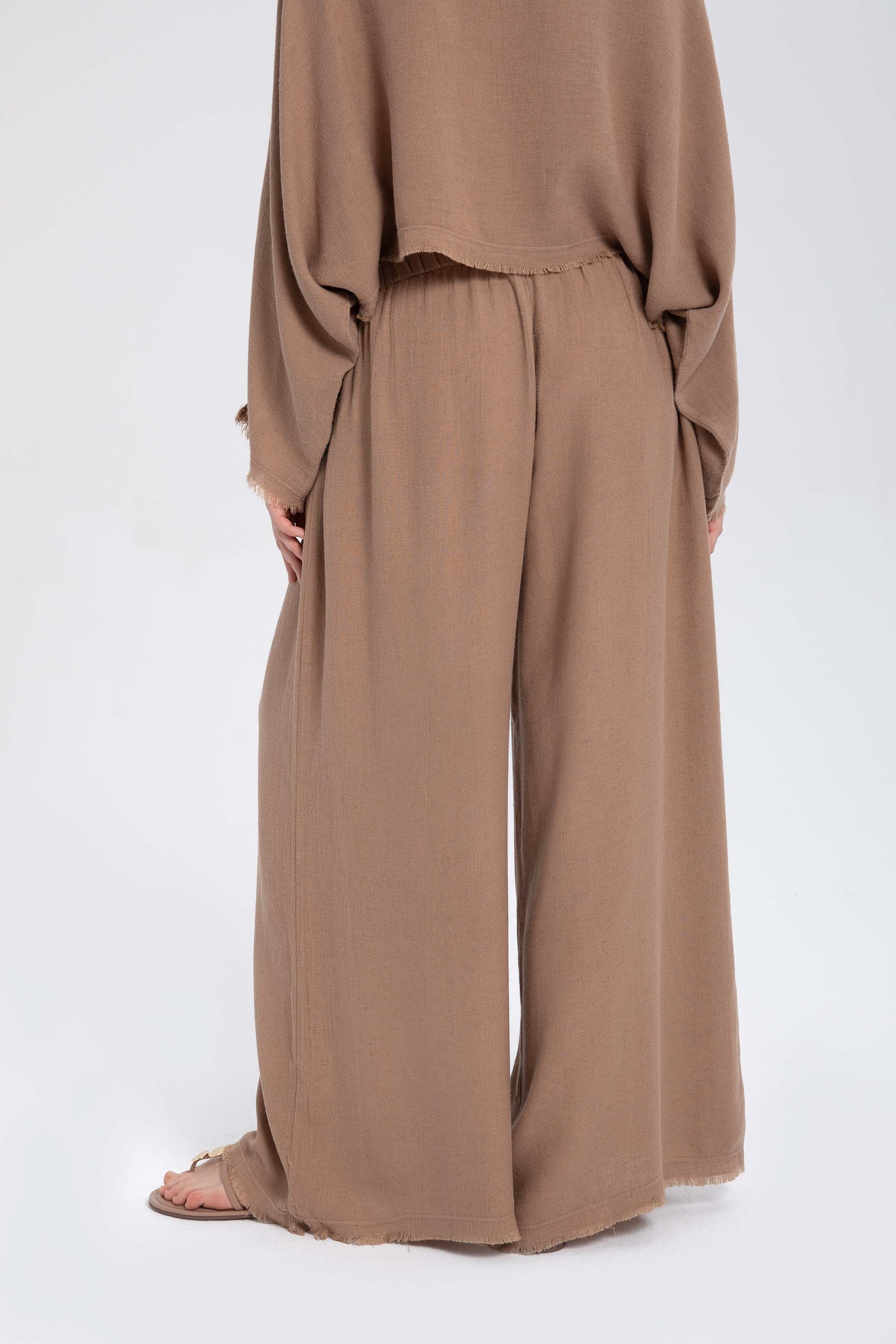 Natural Dokulu Rahat Kadın Pantolon #renk_Mocha