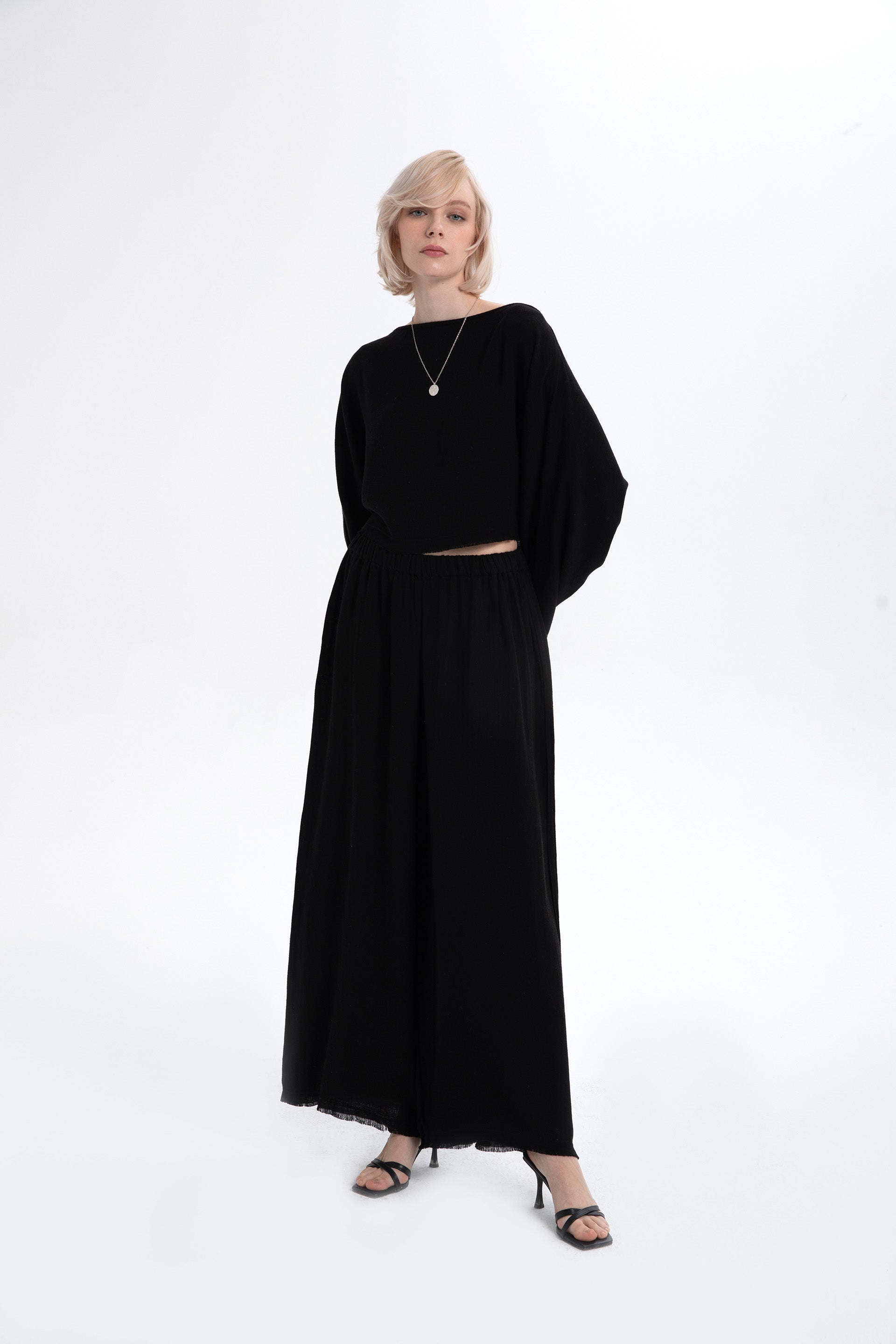 Natural Dokulu Rahat Kadın Pantolon #renk_Siyah