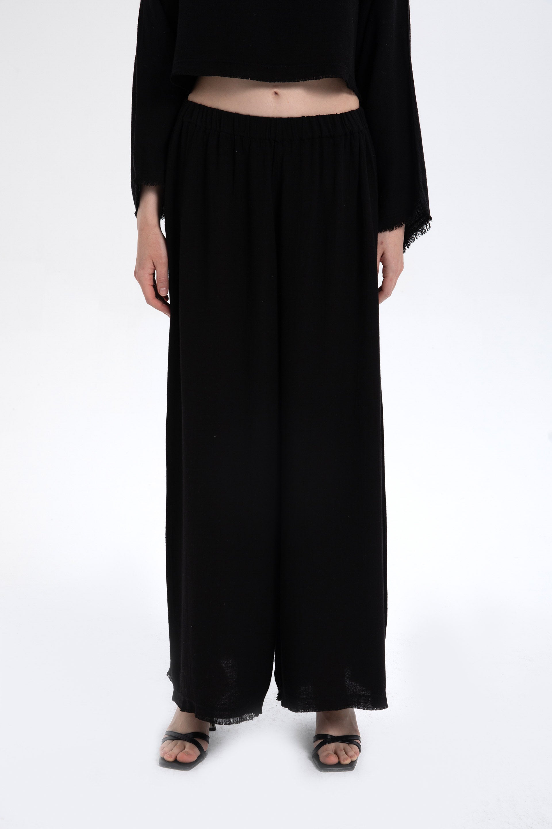 Natural Dokulu Rahat Kadın Pantolon #renk_Siyah