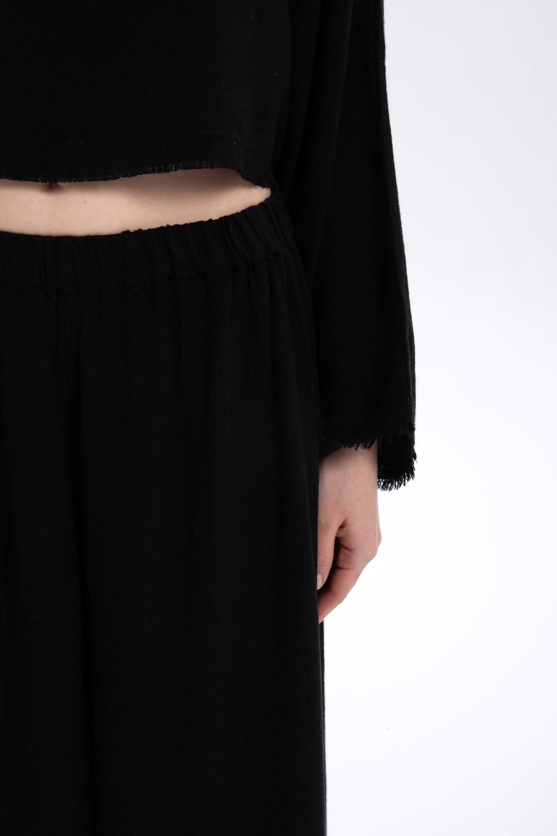 Natural Dokulu Rahat Kadın Pantolon #renk_Siyah