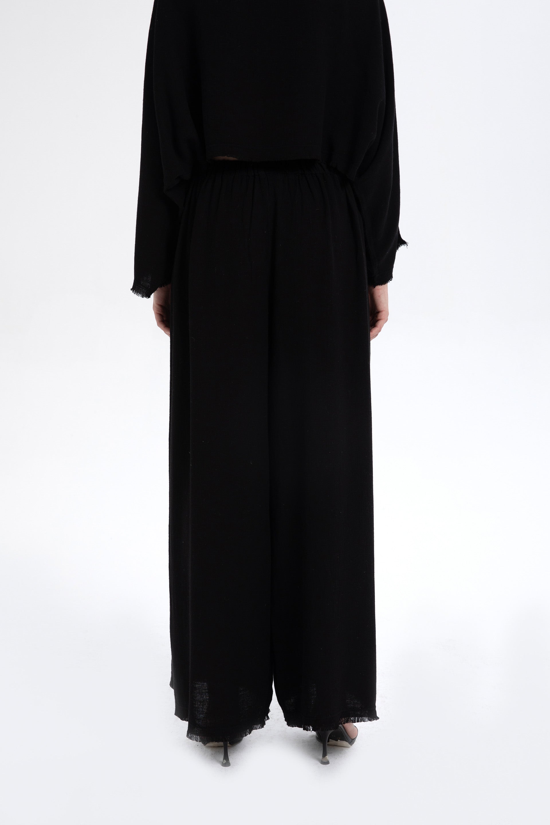 Natural Dokulu Rahat Kadın Pantolon #renk_Siyah