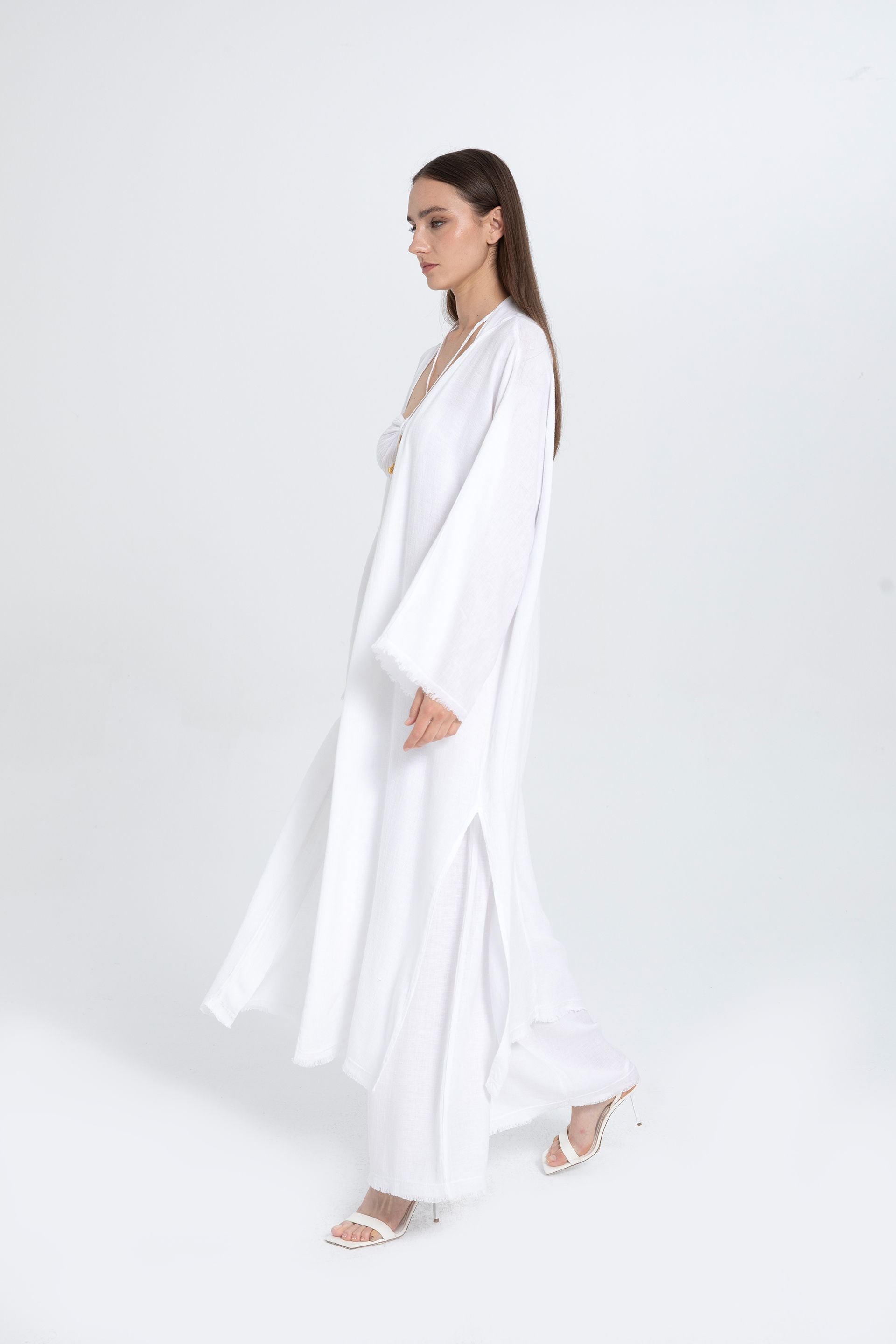 Natural Dokulu Oversize Kimono #renk_Beyaz