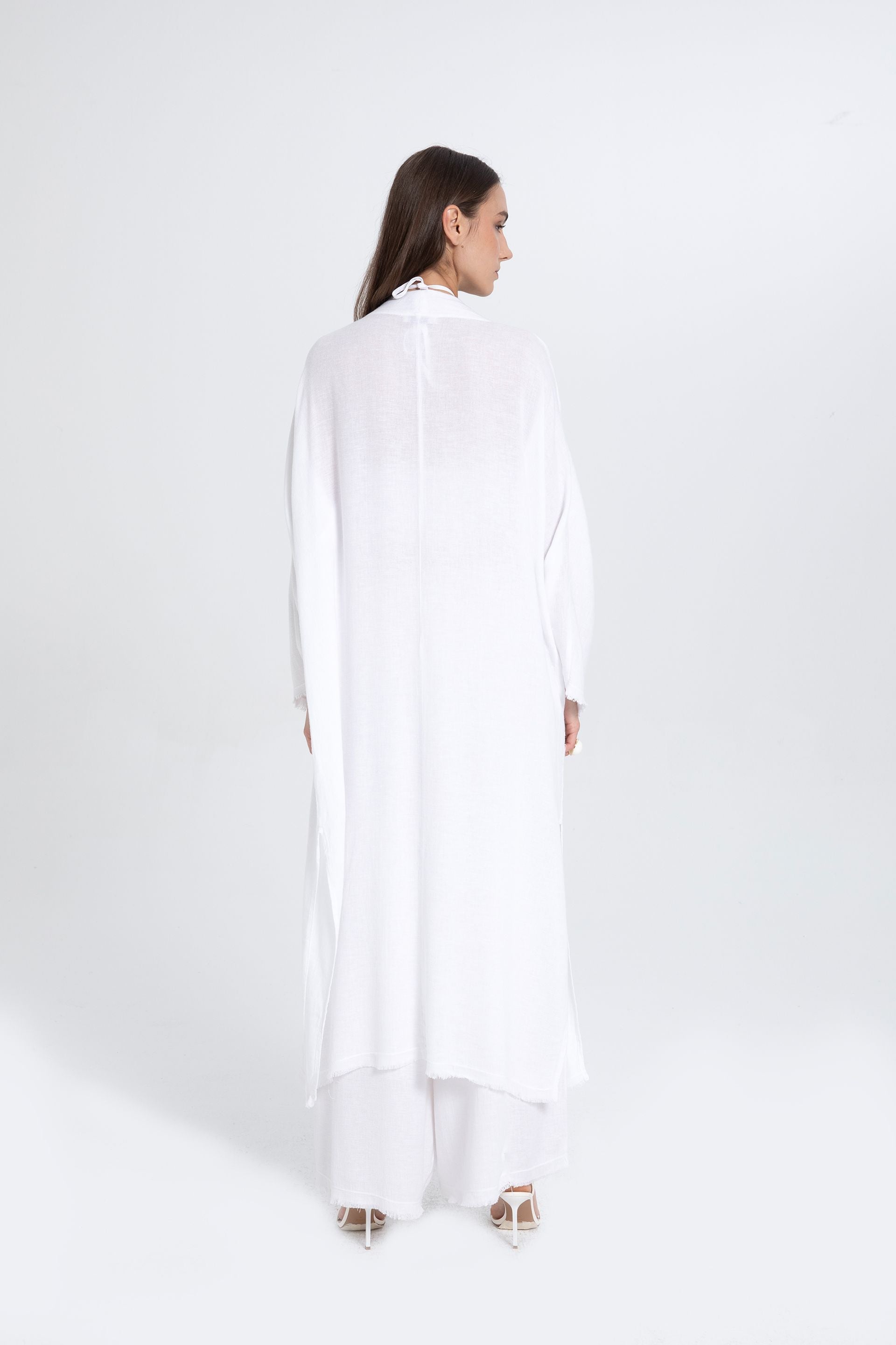Natural Dokulu Oversize Kimono #renk_Beyaz