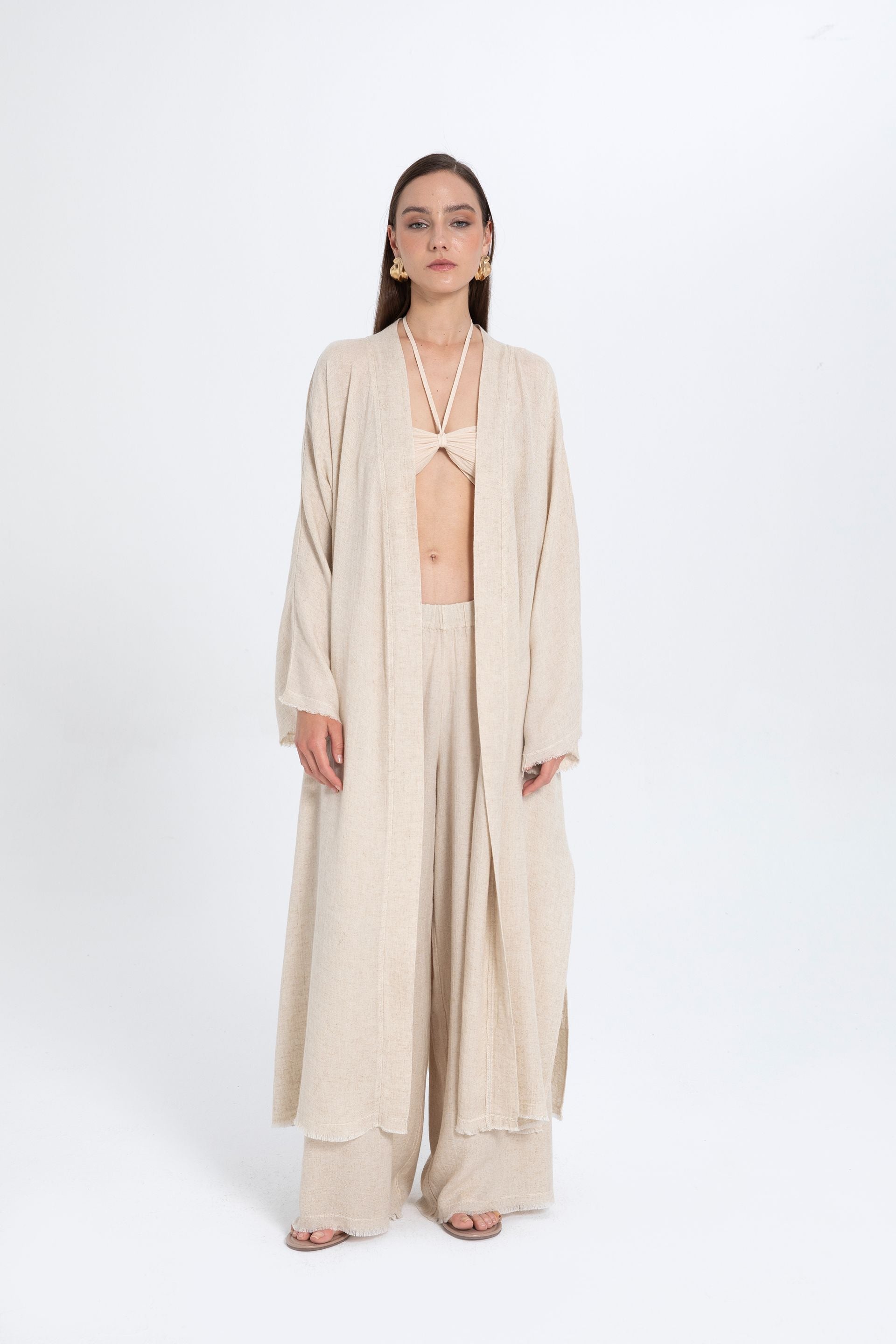 Natural Dokulu Oversize Kimono #renk_Doğal
