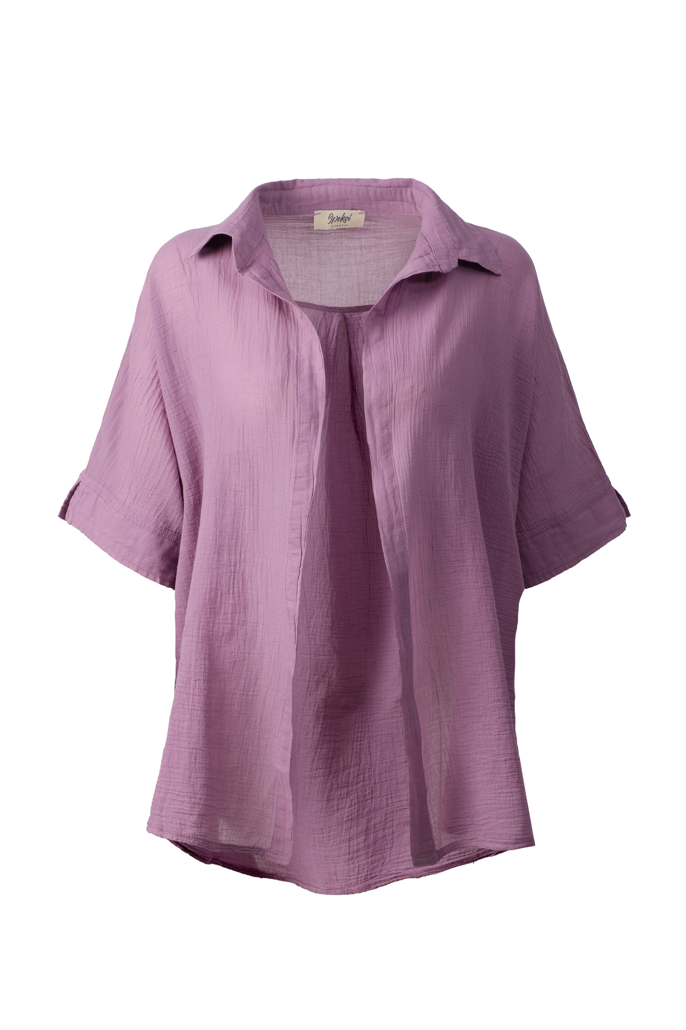 İnce Düğmesiz Oversize Gömlek #renk_Mor