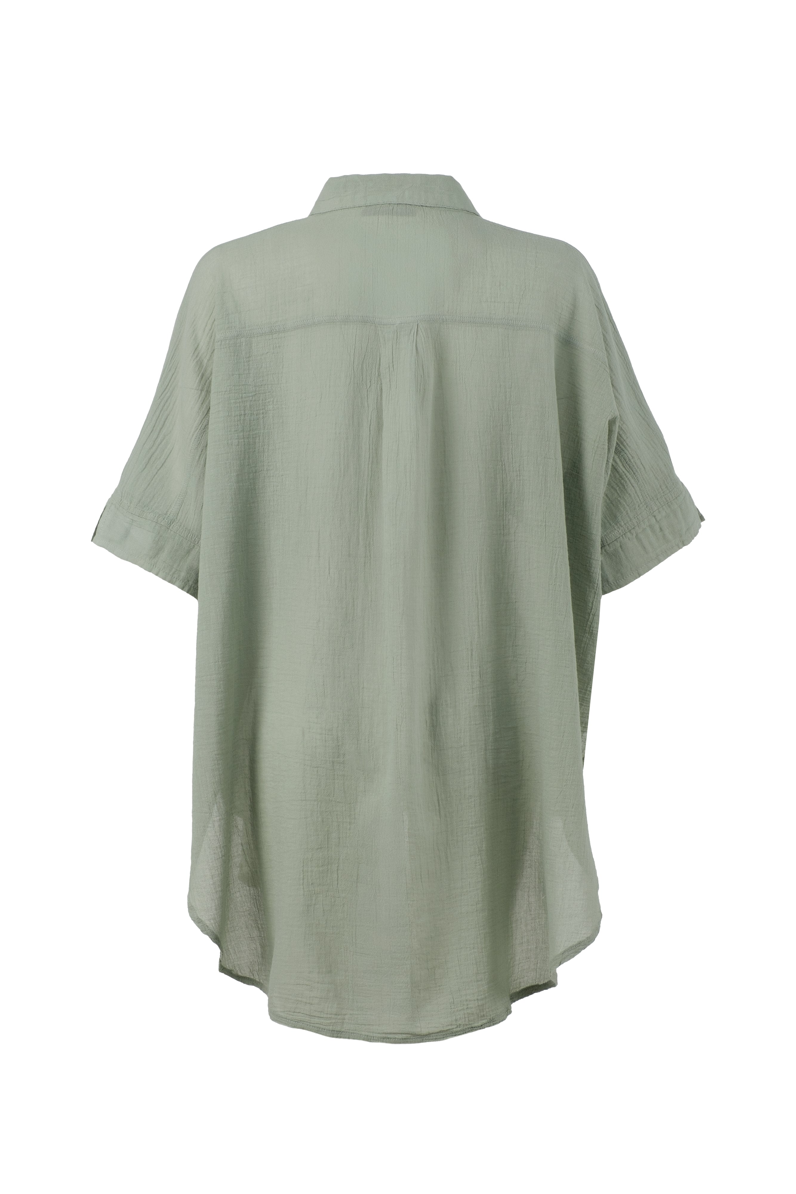 İnce Düğmesiz Oversize Gömlek #renk_Yosun Yeşili