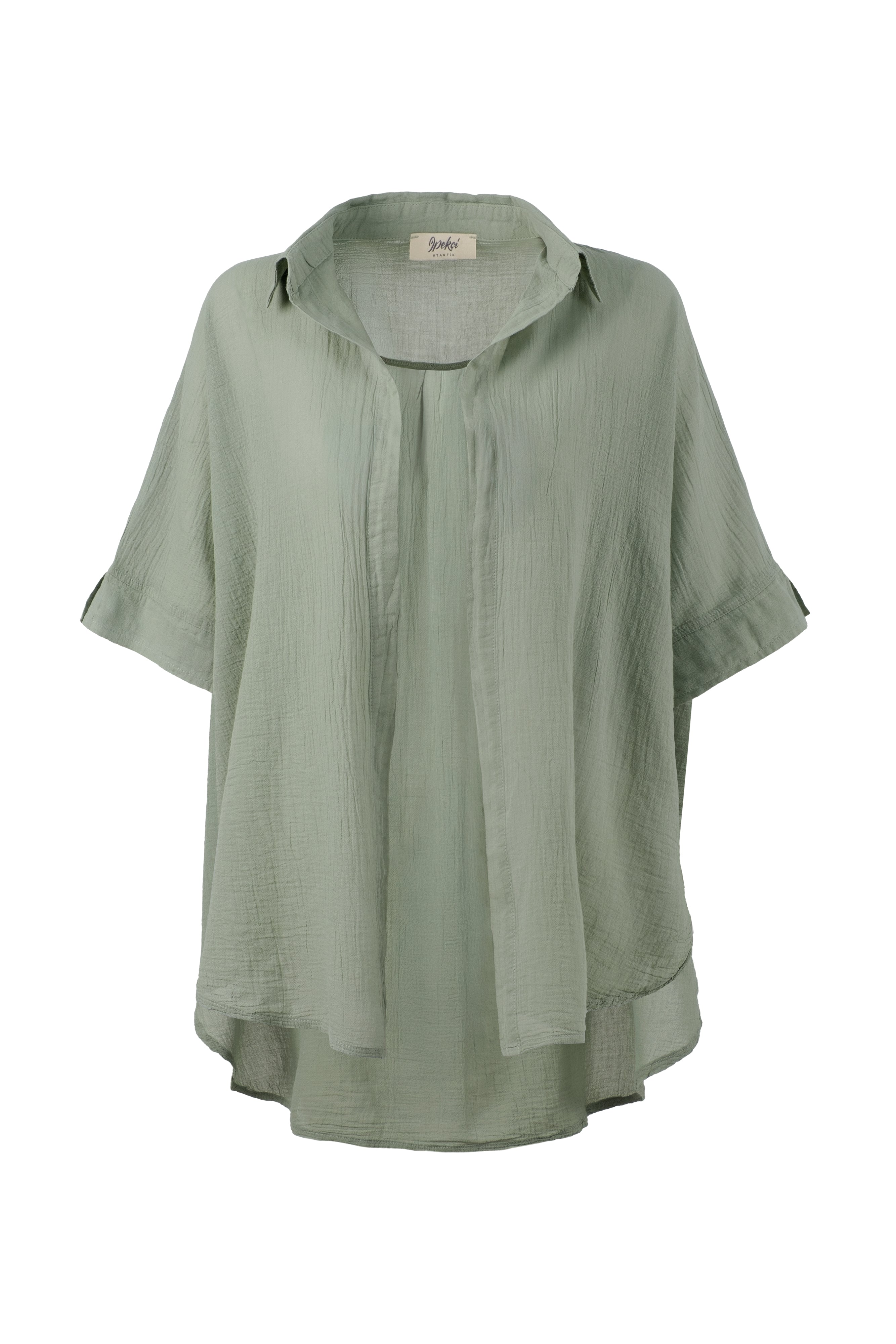 İnce Düğmesiz Oversize Gömlek #renk_Yosun Yeşili