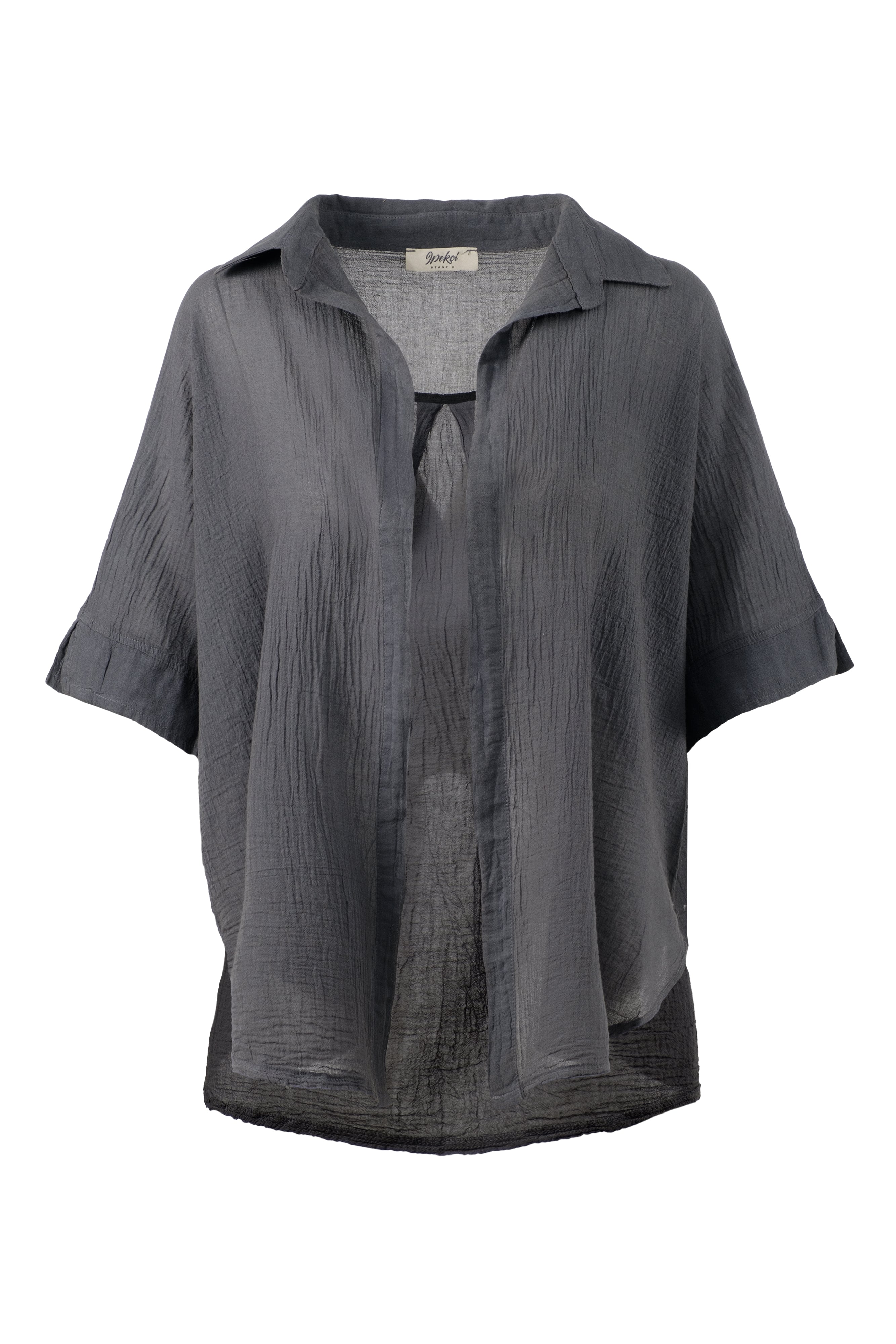 İnce Düğmesiz Oversize Gömlek #renk_Antrasit