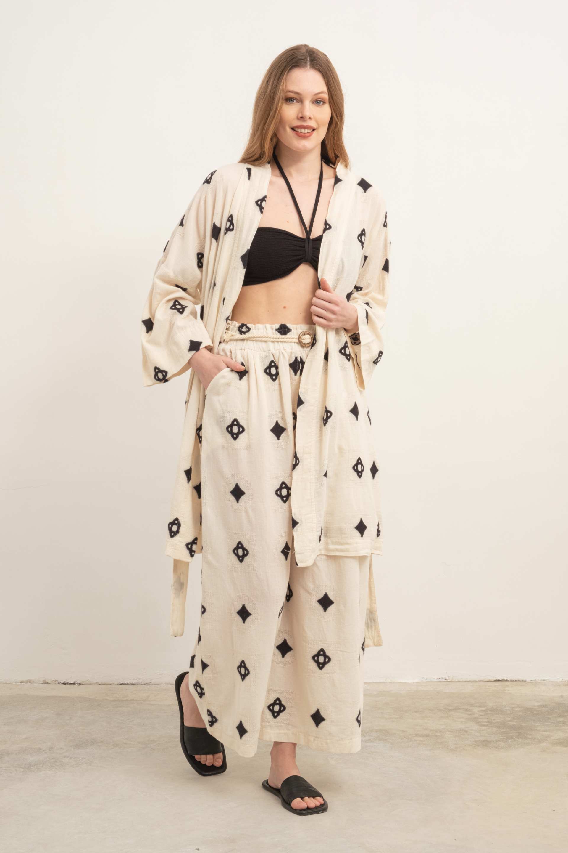 Bordürlü Kimono #renk_Siyah