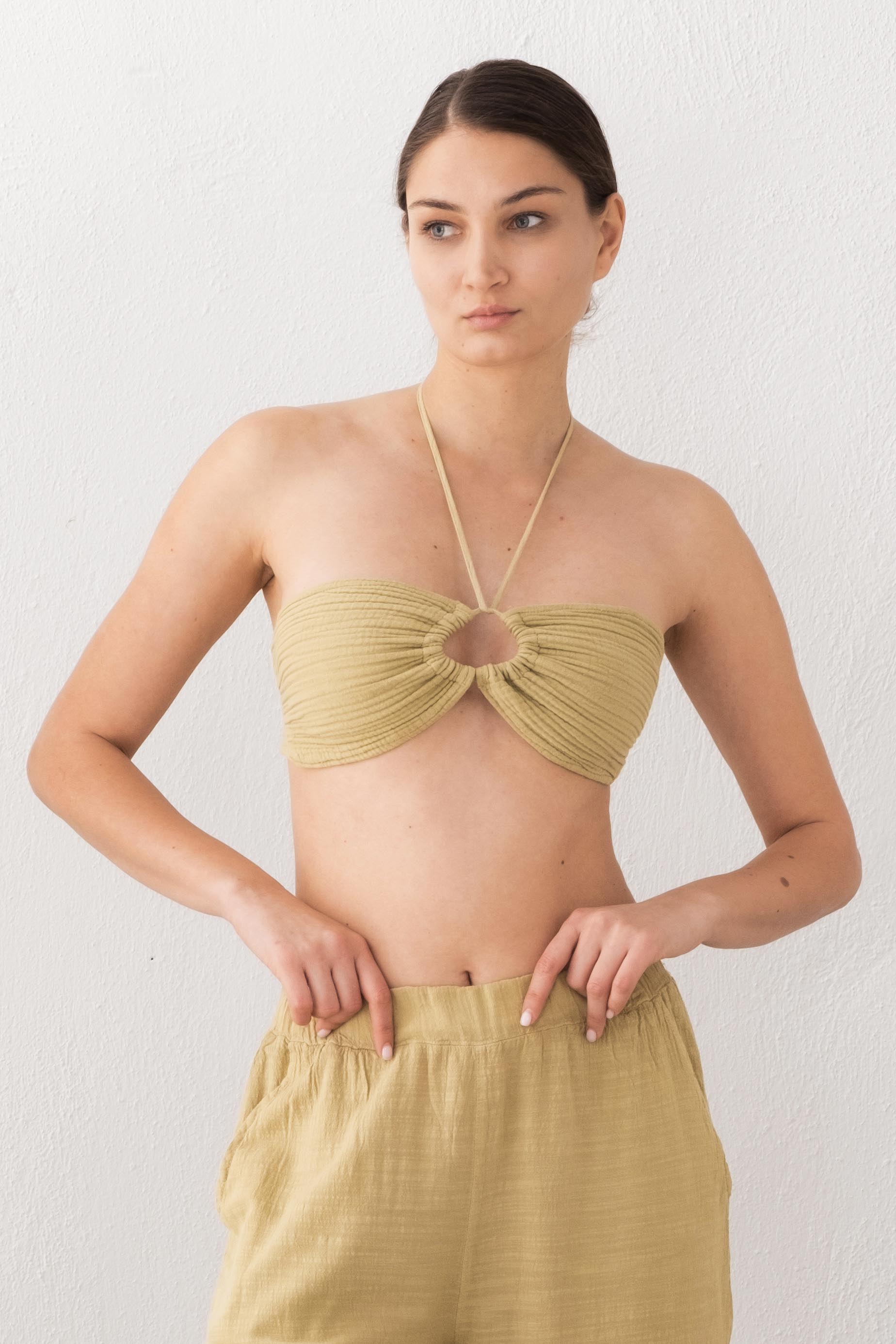 Müslin Önden Büzmeli Crop #renk_Mint