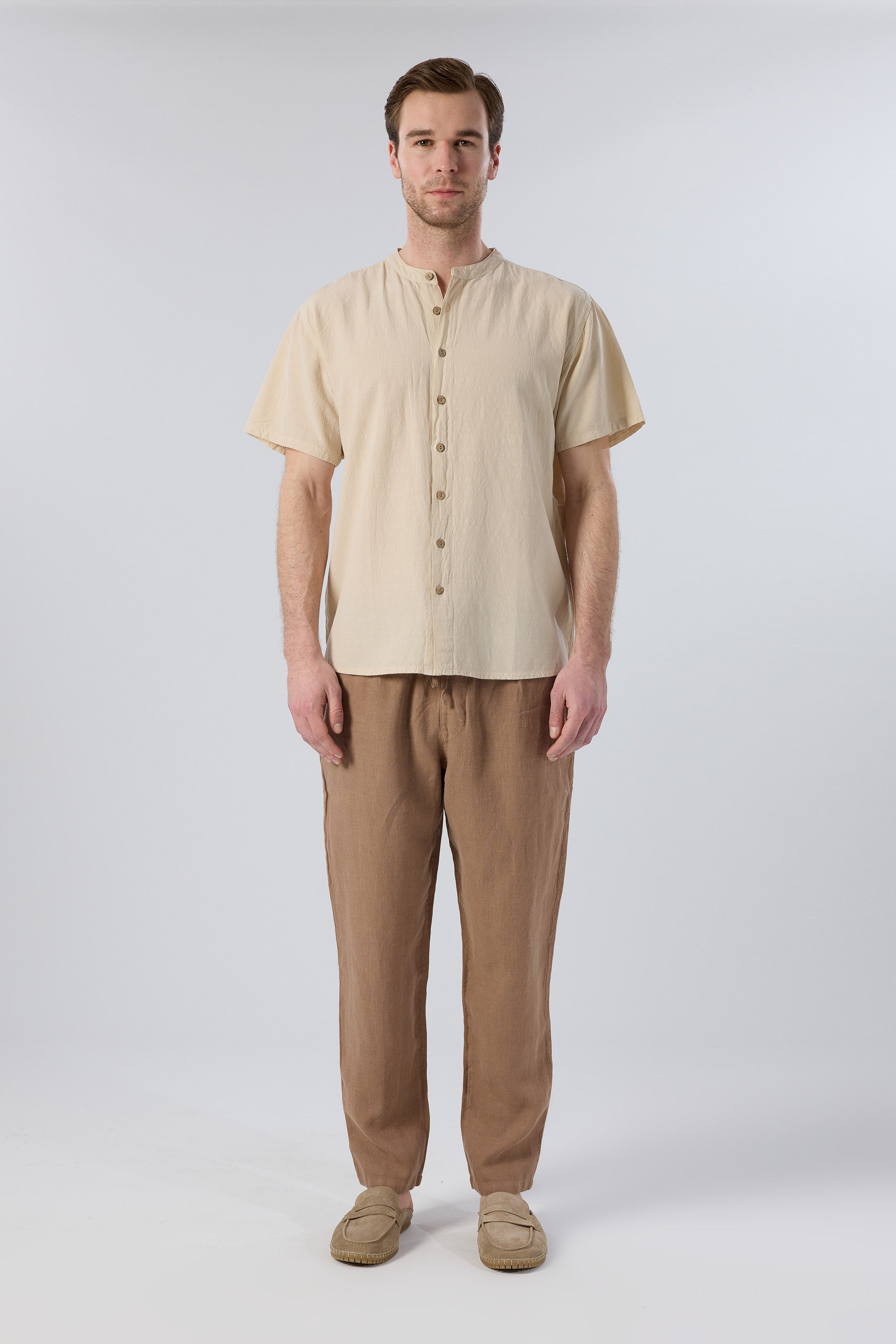 Rahat Kesim %100 Keten Erkek Pantolon #renk_Kahve