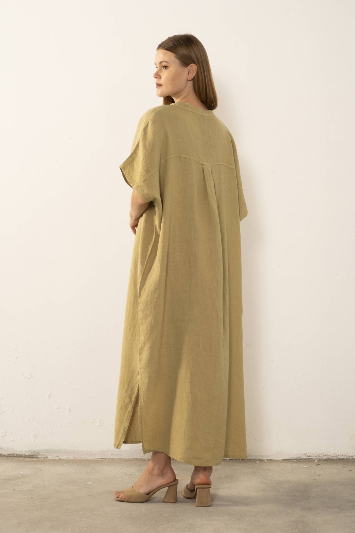 Ham Keten Maxi Kaftan Elbise #renk_Mint