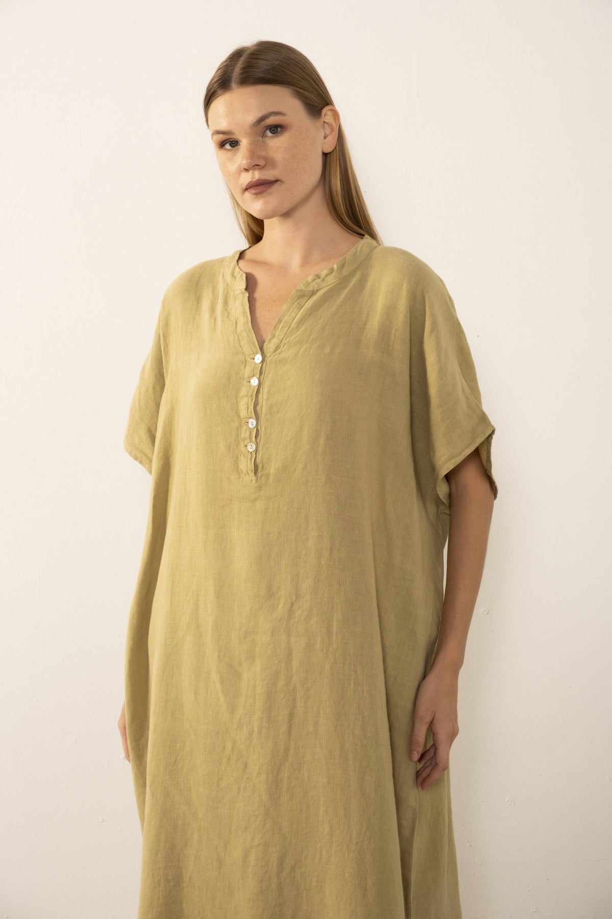 Ham Keten Maxi Kaftan Elbise #renk_Mint