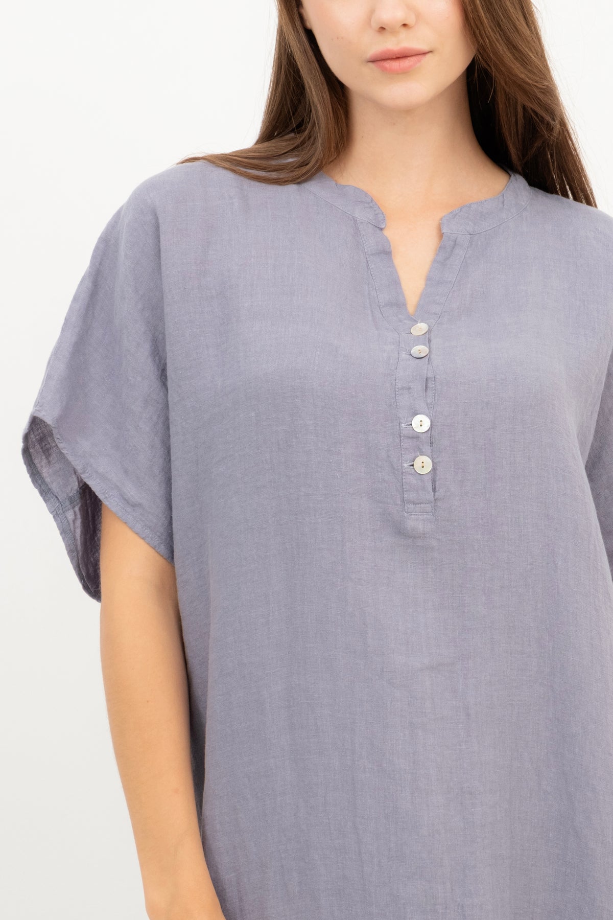 Maxi Kaftan Ham Keten Elbise #renk_Lila