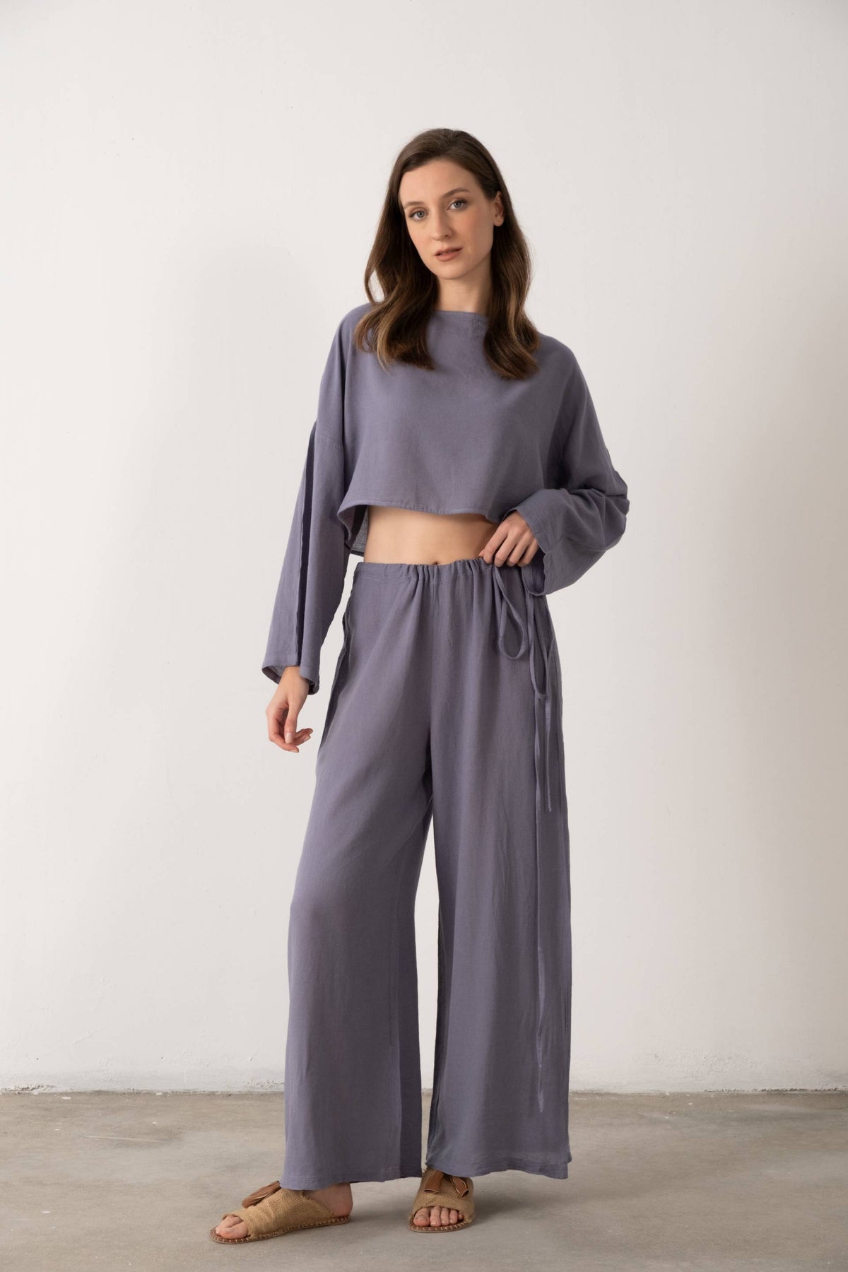 Bel Dekolteli İp Askılı Pantolon #Renk_Lila