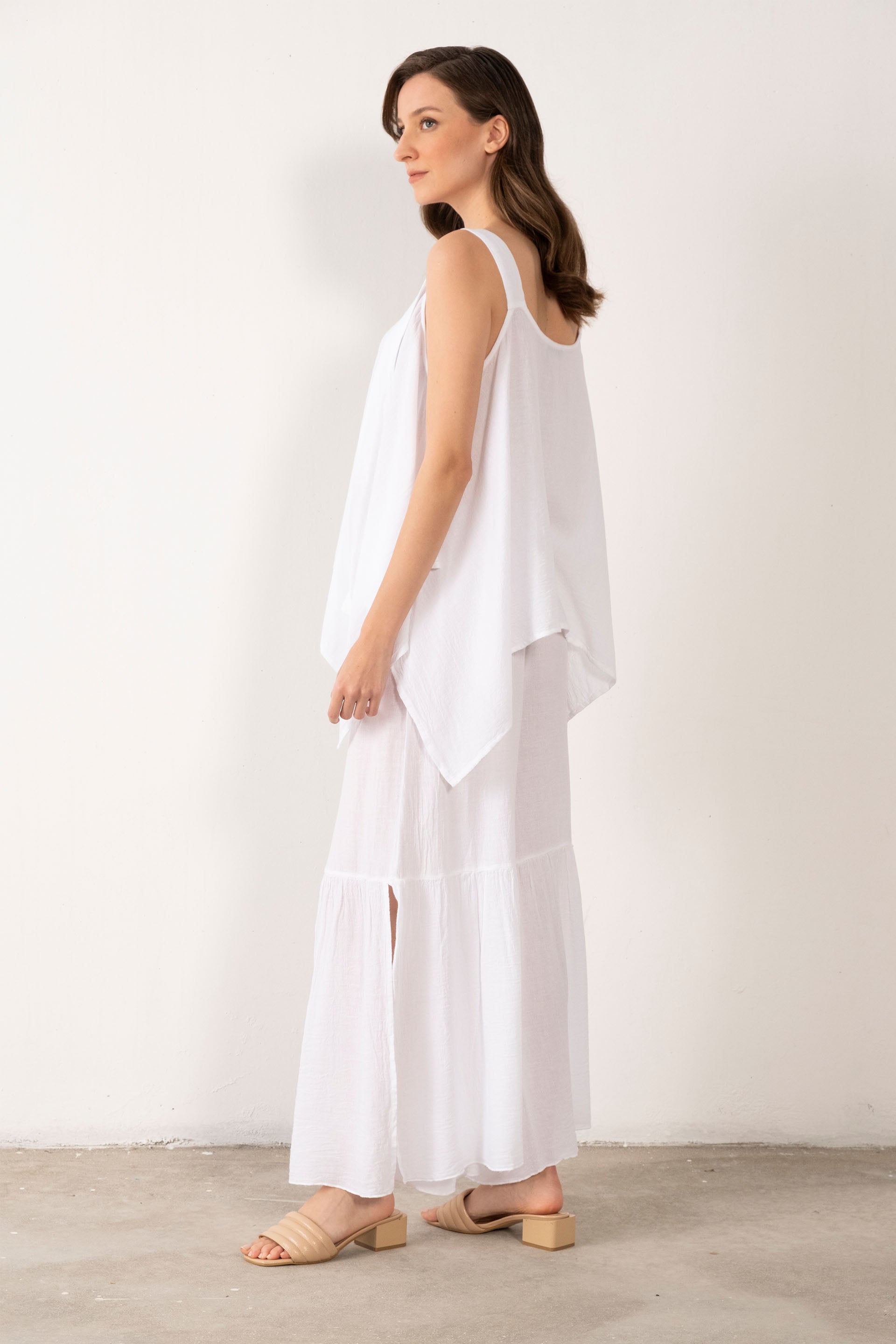 Keten Karışımlı Kalın Askılı Salaş Bluz #Renk_ Beyaz