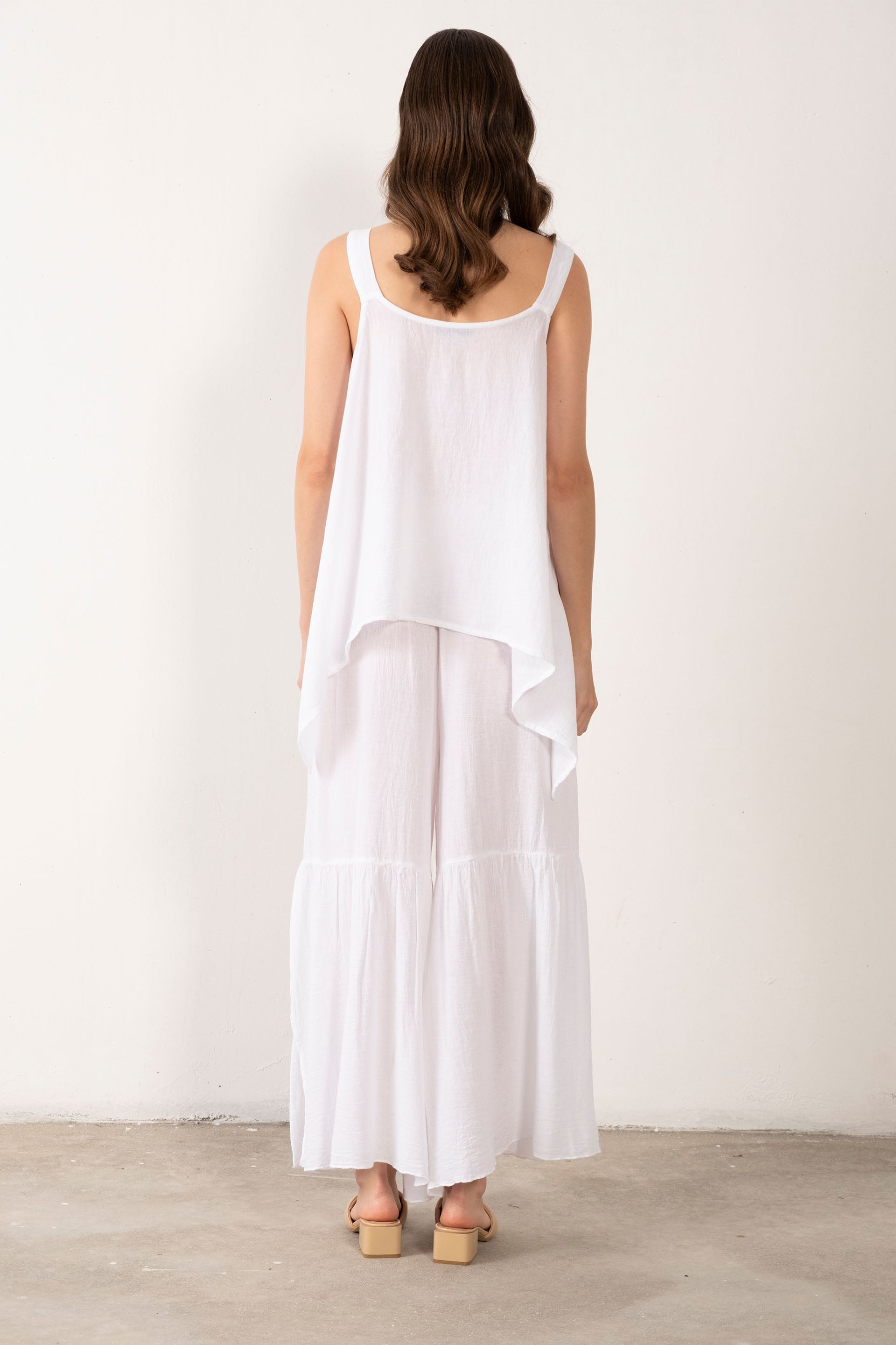 Keten Karışımlı Kalın Askılı Salaş Bluz #Renk_ Beyaz