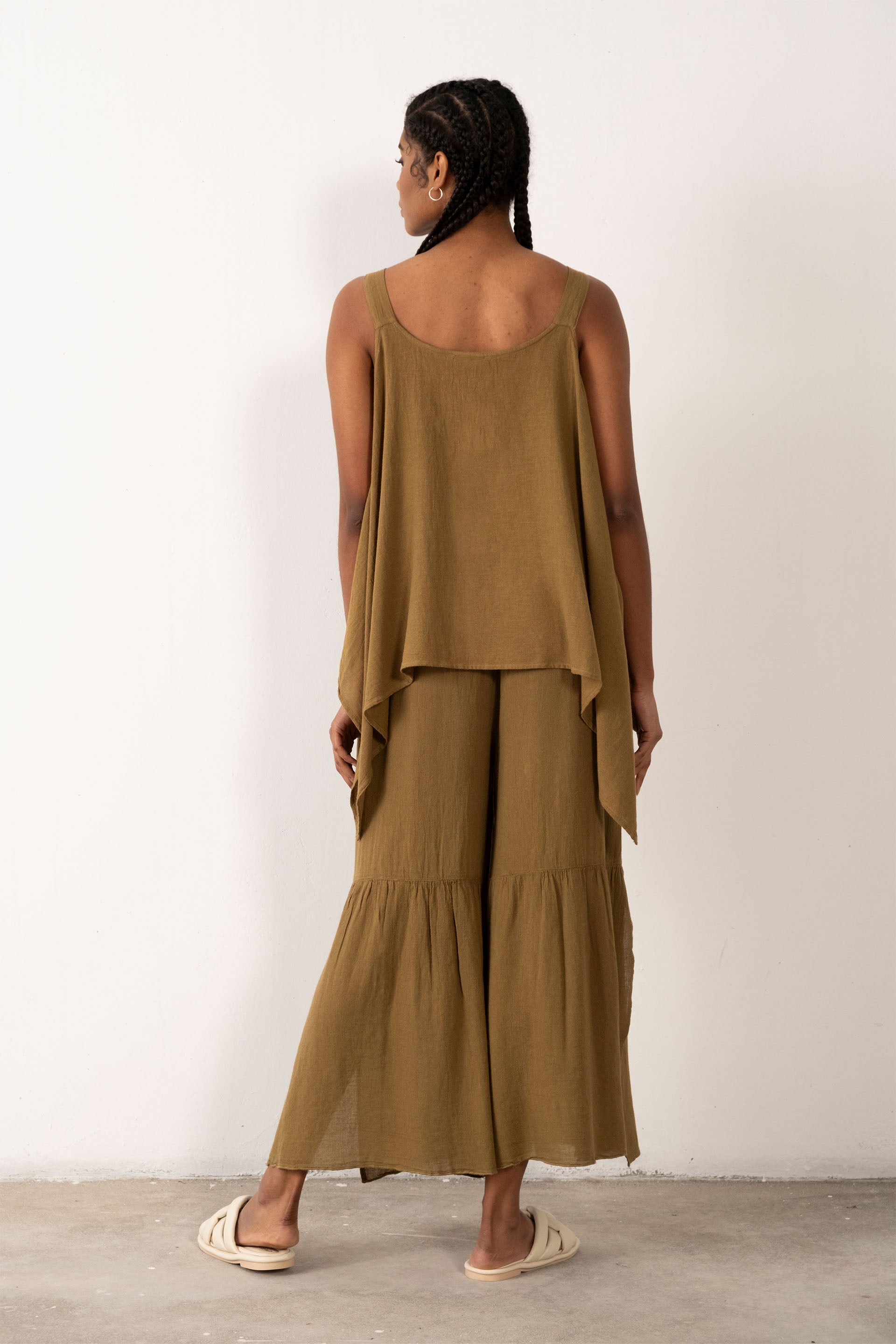 Keten Karışımlı Kalın Askılı Salaş Bluz #Renk_ Haki