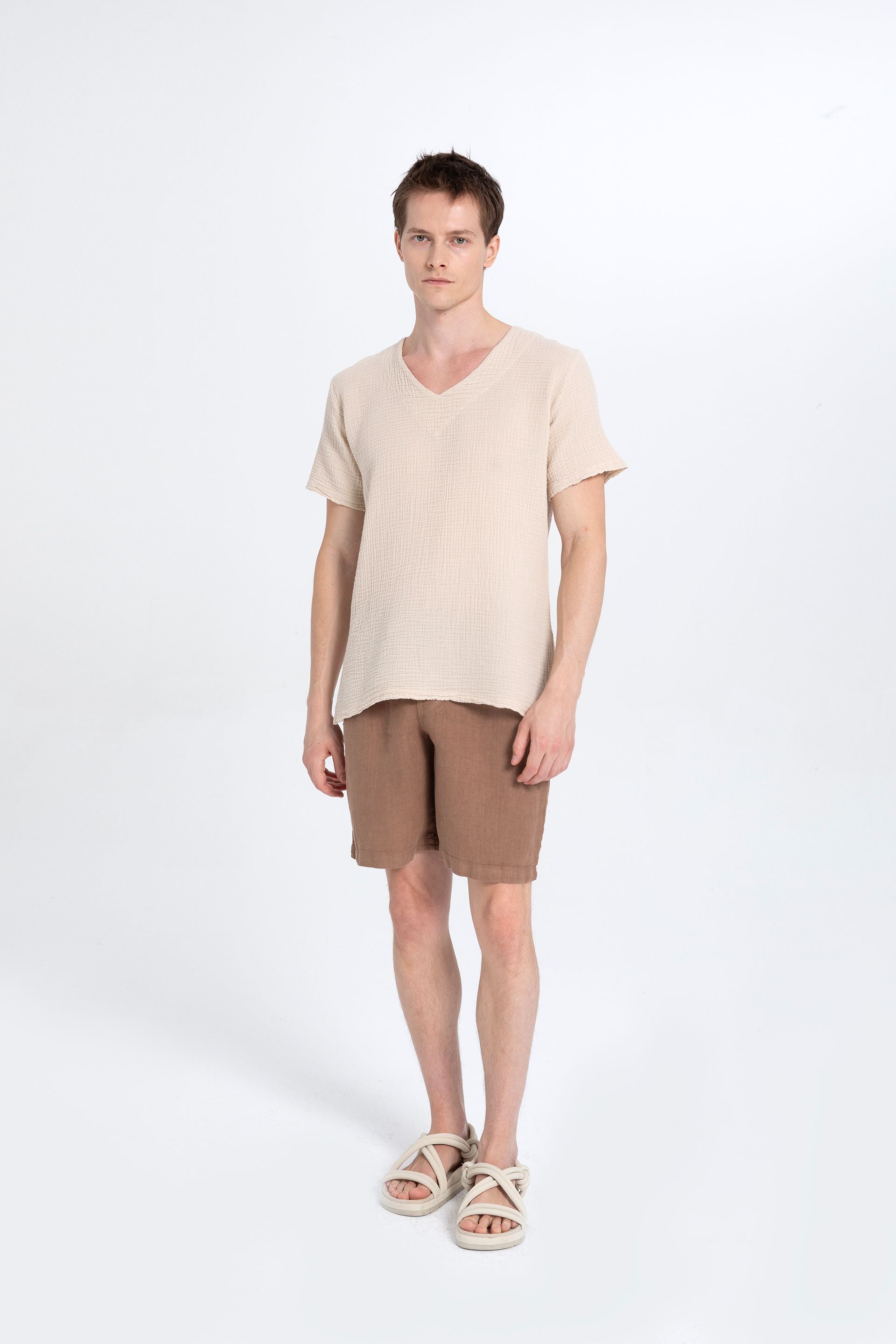 V yaka Müslin Erkek Tişört