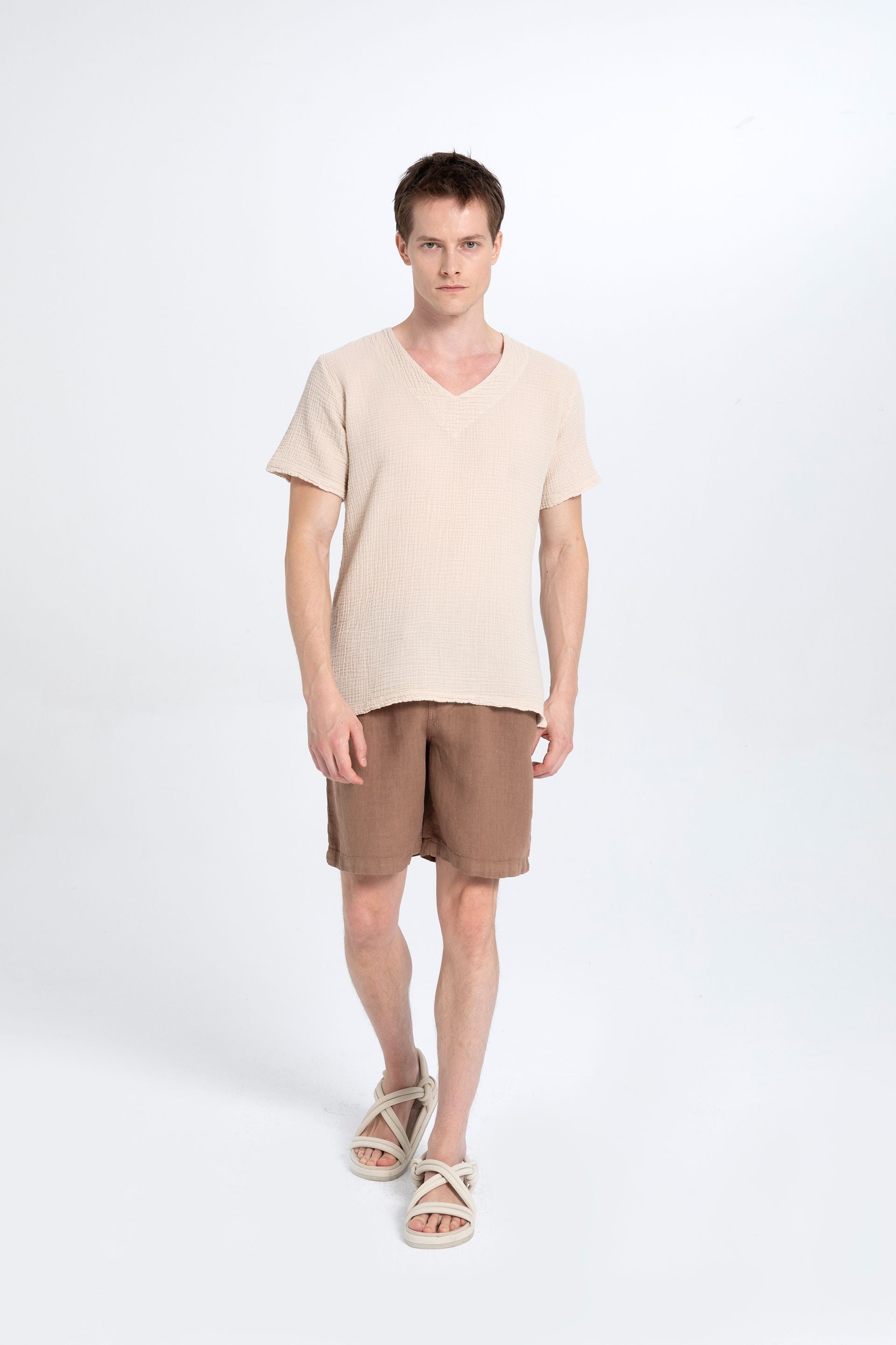 V yaka Müslin Erkek Tişört