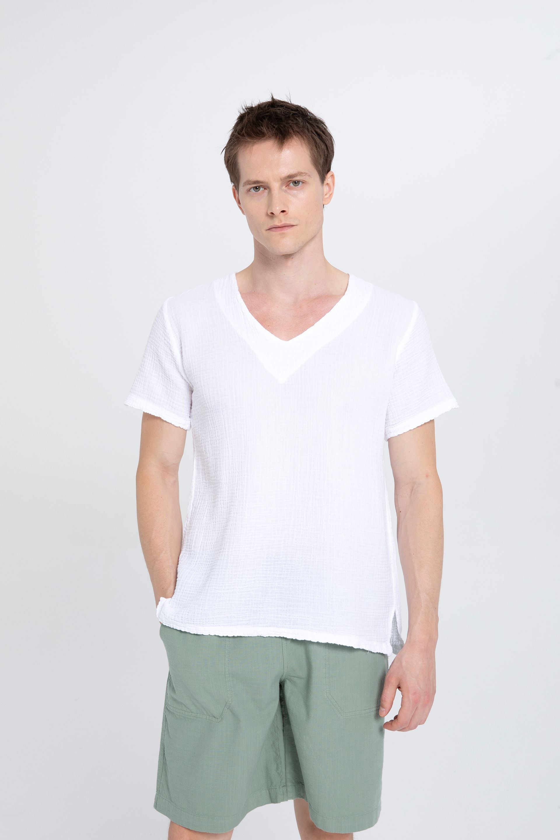 V yaka Müslin Erkek Tişört