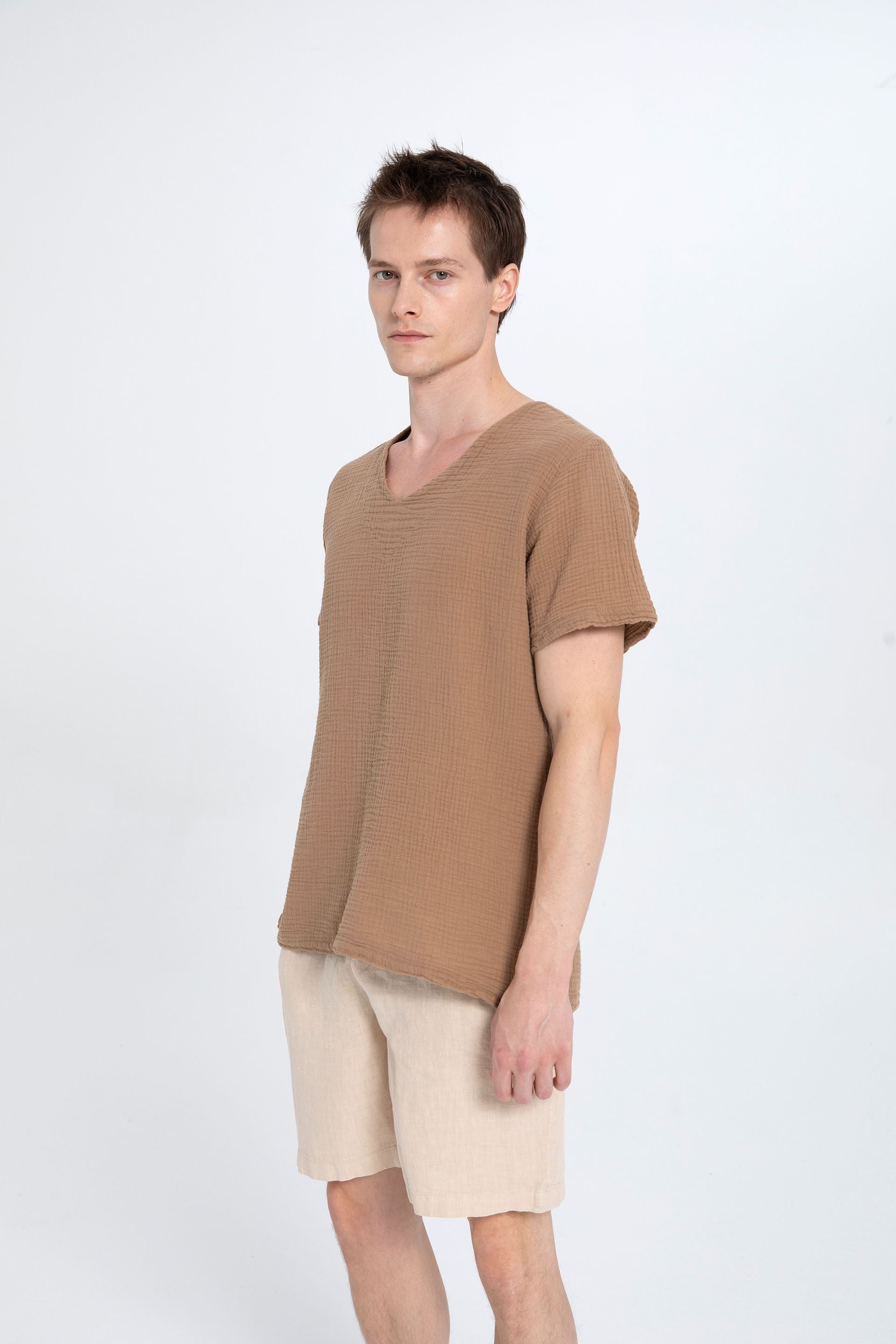 V yaka Müslin Erkek Tişört