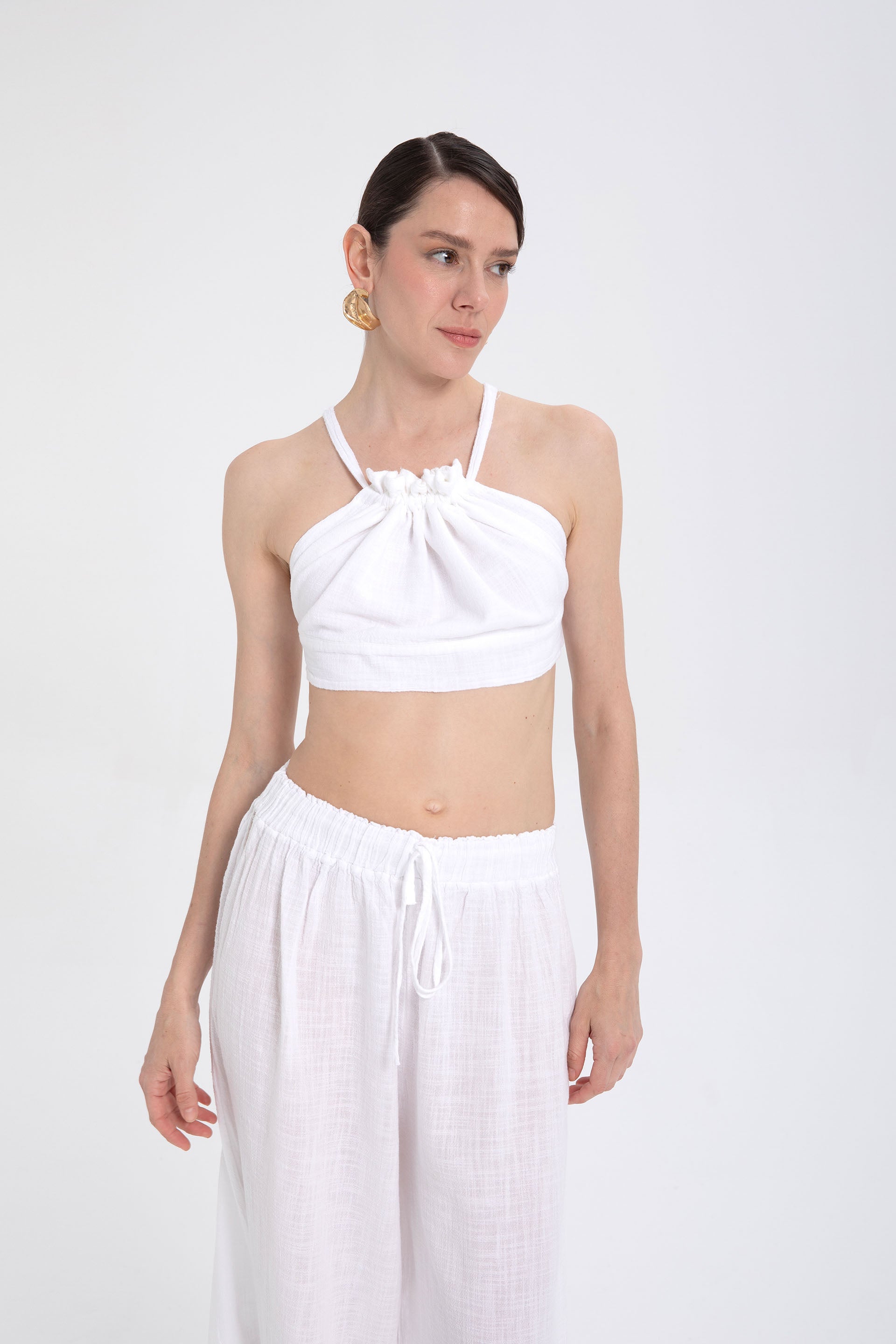 Sırtı Bağcıklı Önden Büzgülü Crop Top