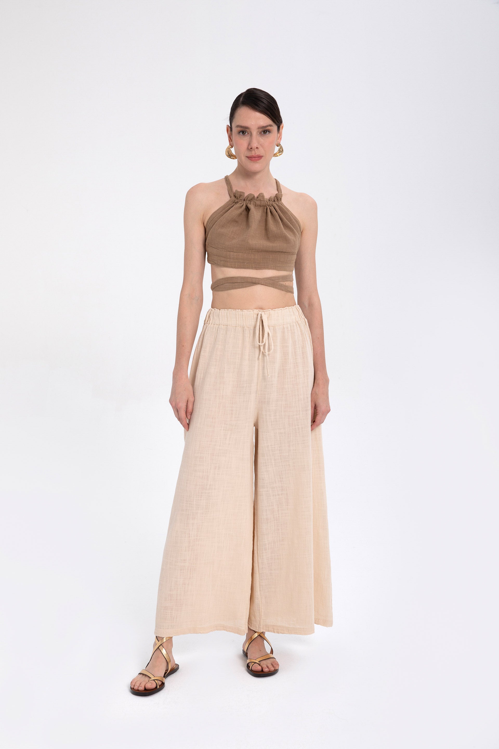Sırtı Bağcıklı Önden Büzgülü Crop Top